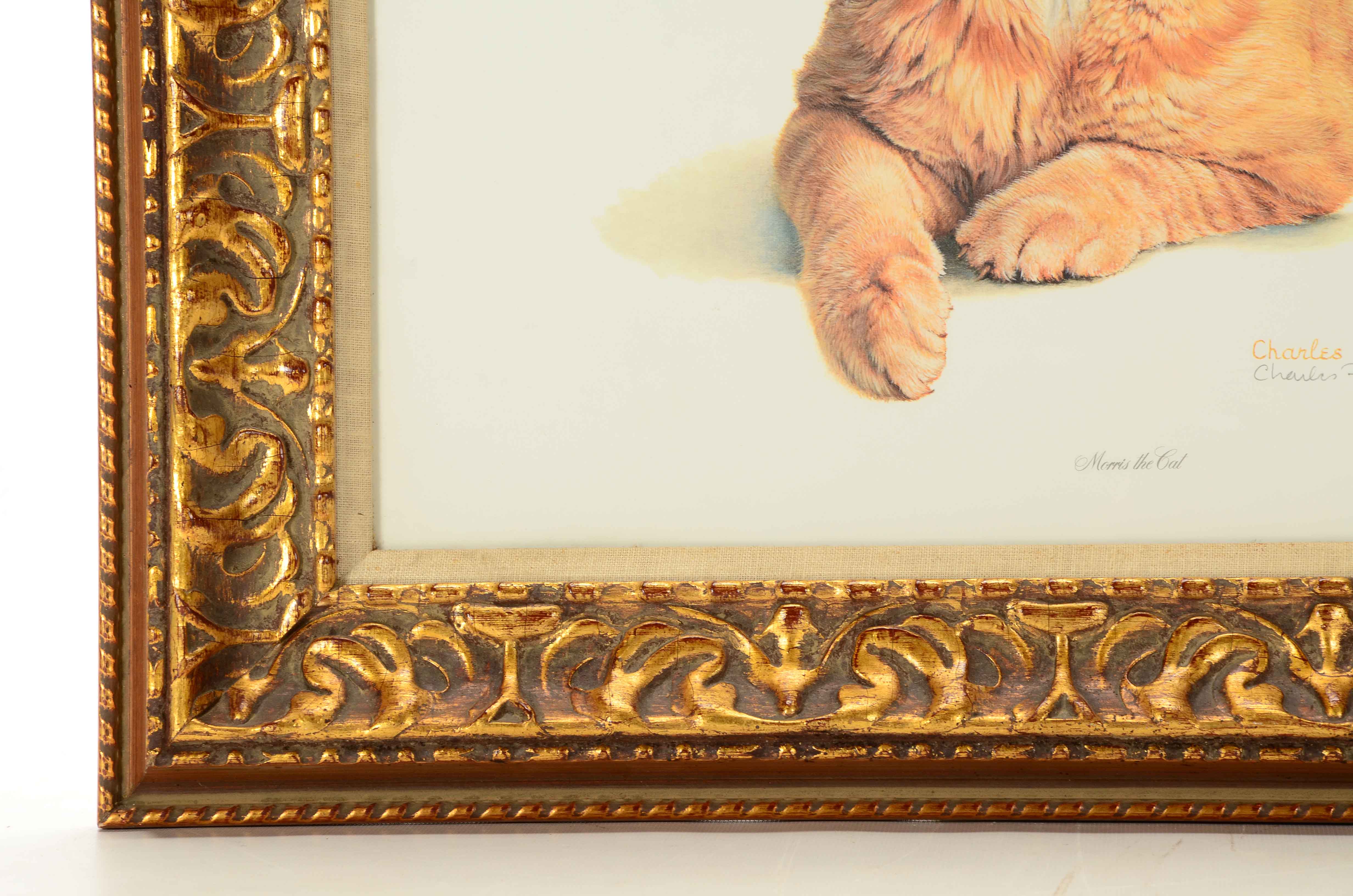 Charles Fracé Signed Offset Lithograph "Morris the Cat" with Original Paw Print