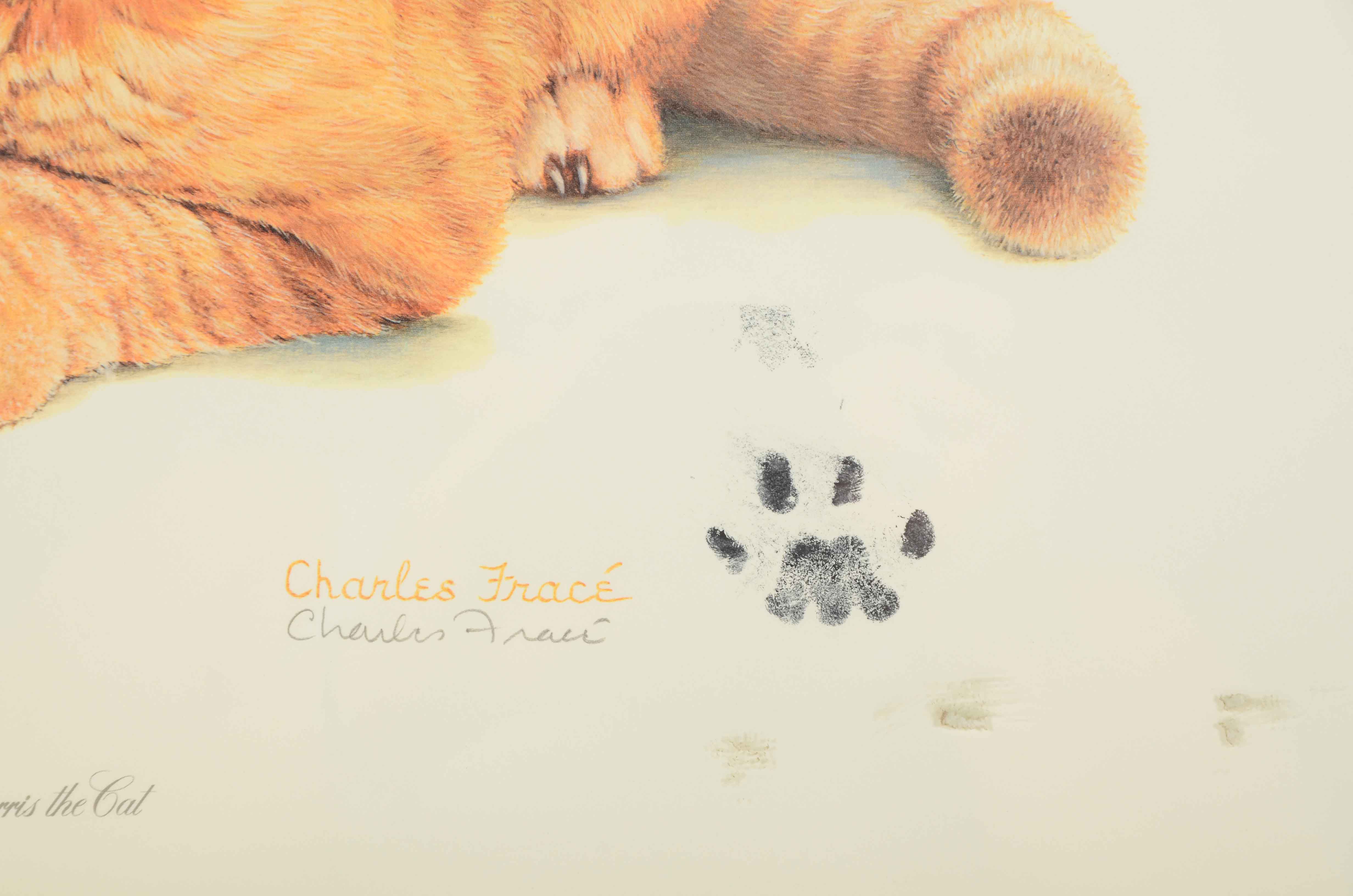Charles Fracé Signed Offset Lithograph "Morris the Cat" with Original Paw Print