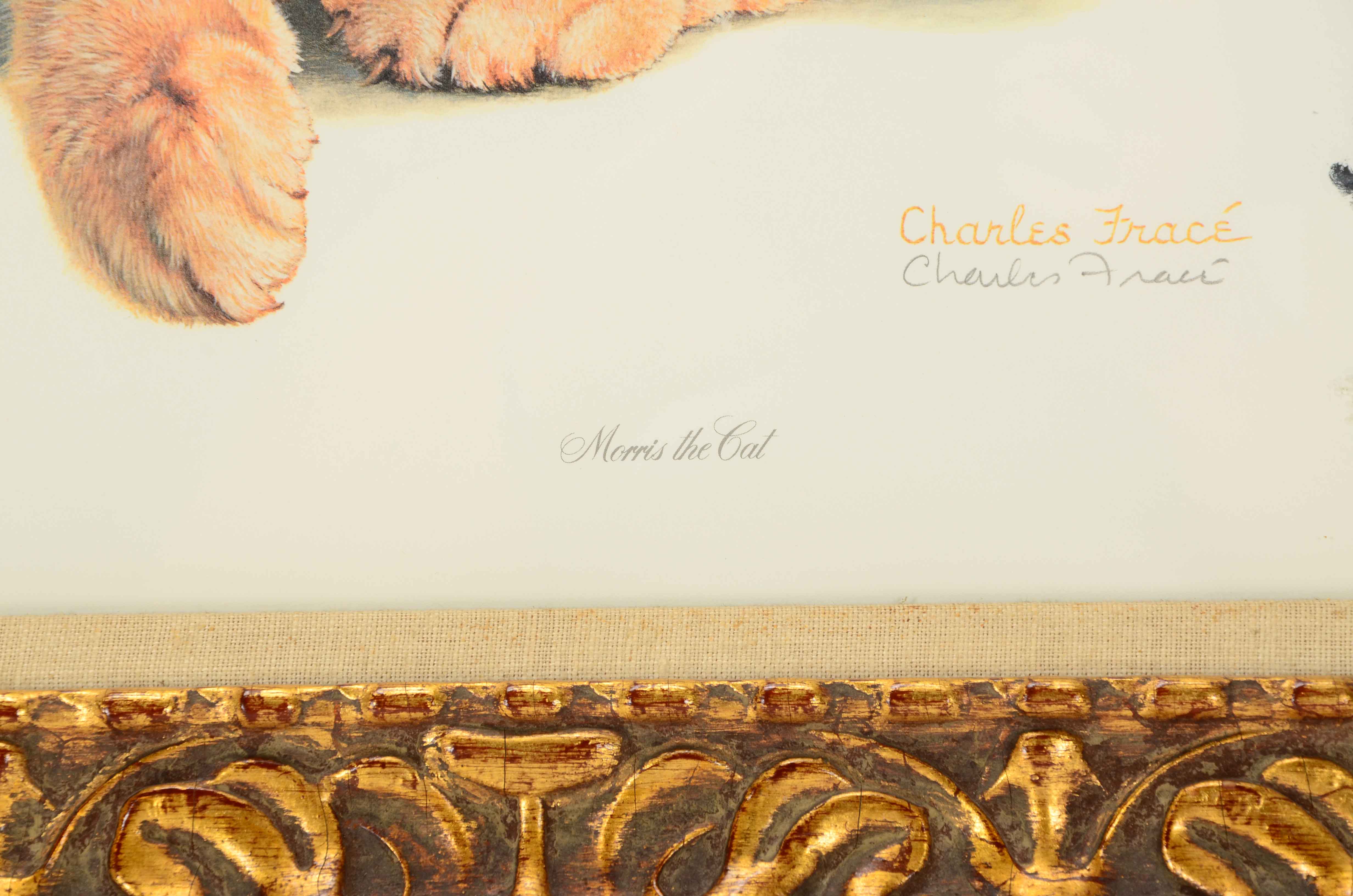 Charles Fracé Signed Offset Lithograph "Morris the Cat" with Original Paw Print