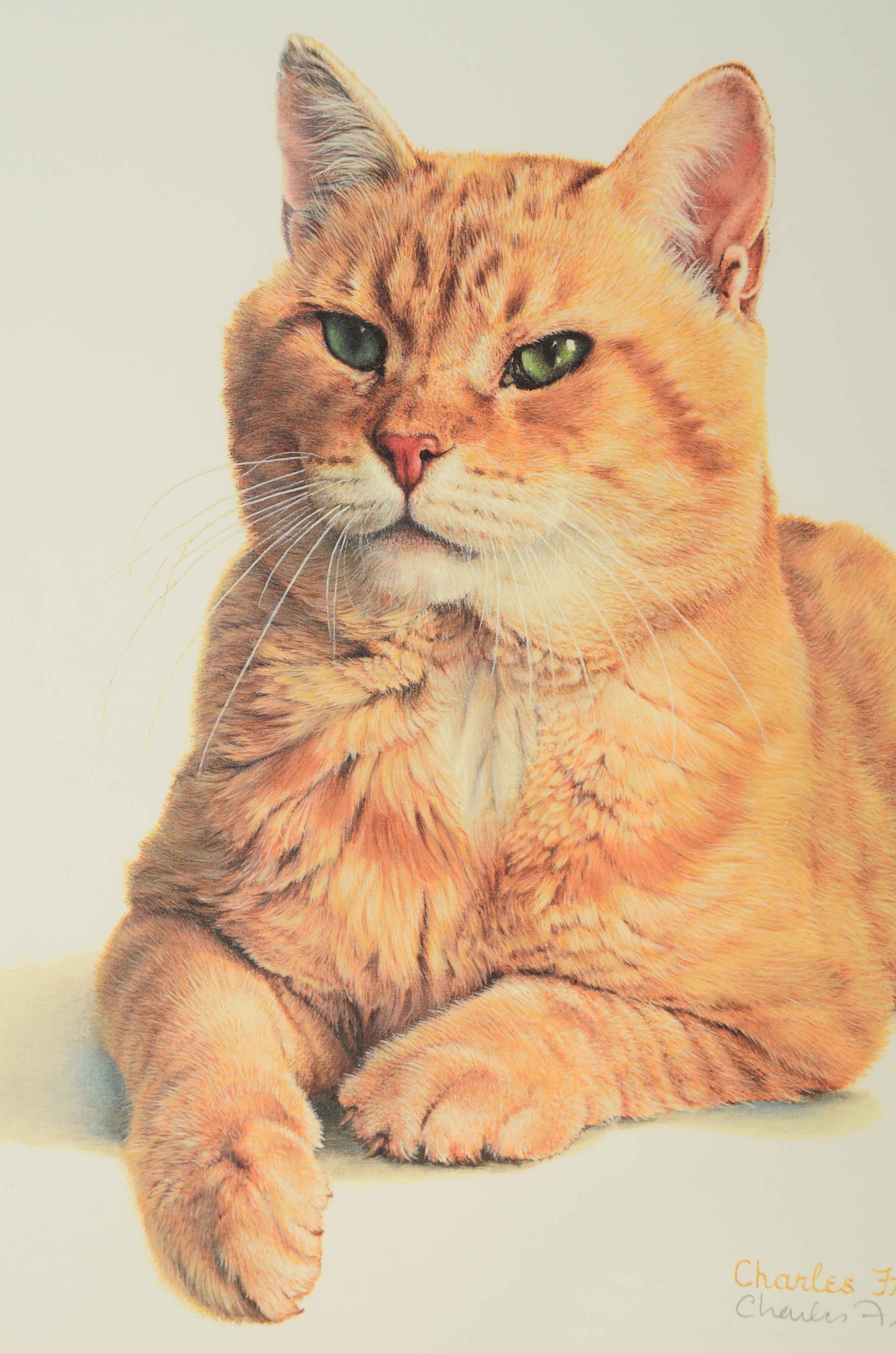 Charles Fracé Signed Offset Lithograph "Morris the Cat" with Original Paw Print