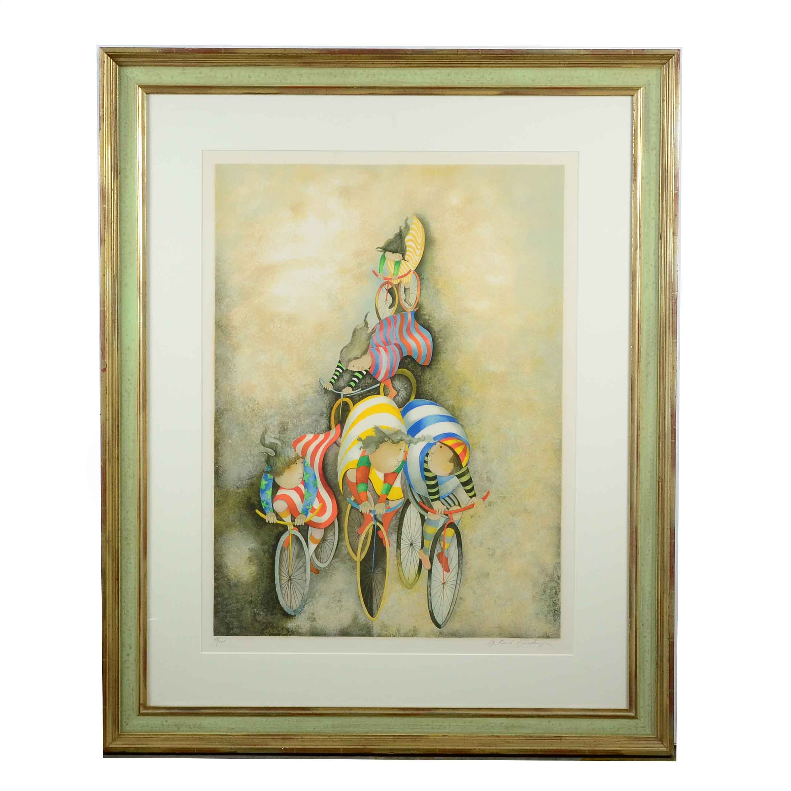 Graciela Rodo Boulanger Limited Edition Lithograph "Promenade en Bicyclette"