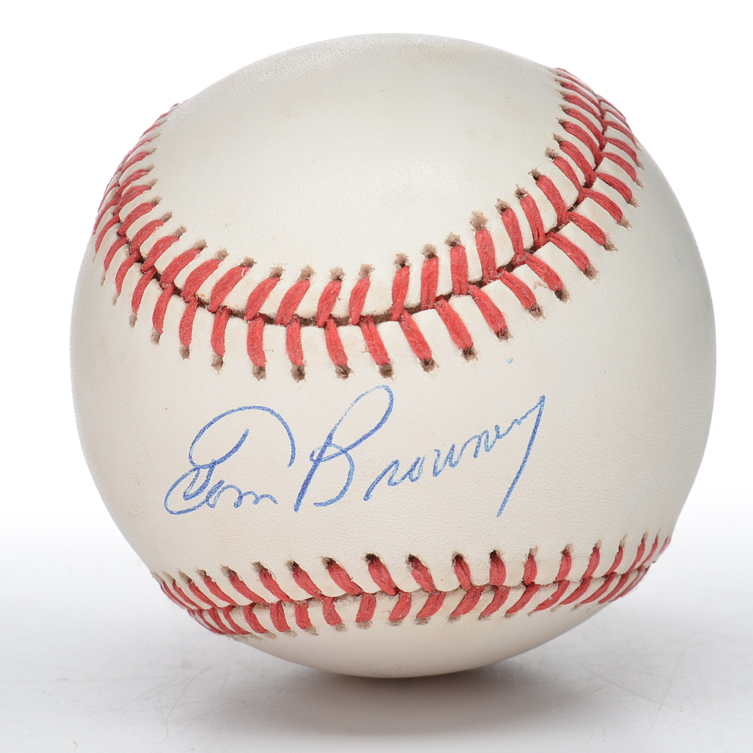 1988 Tom Browning Signed Baseball and "Perfect Game" Full Ticket and Stub