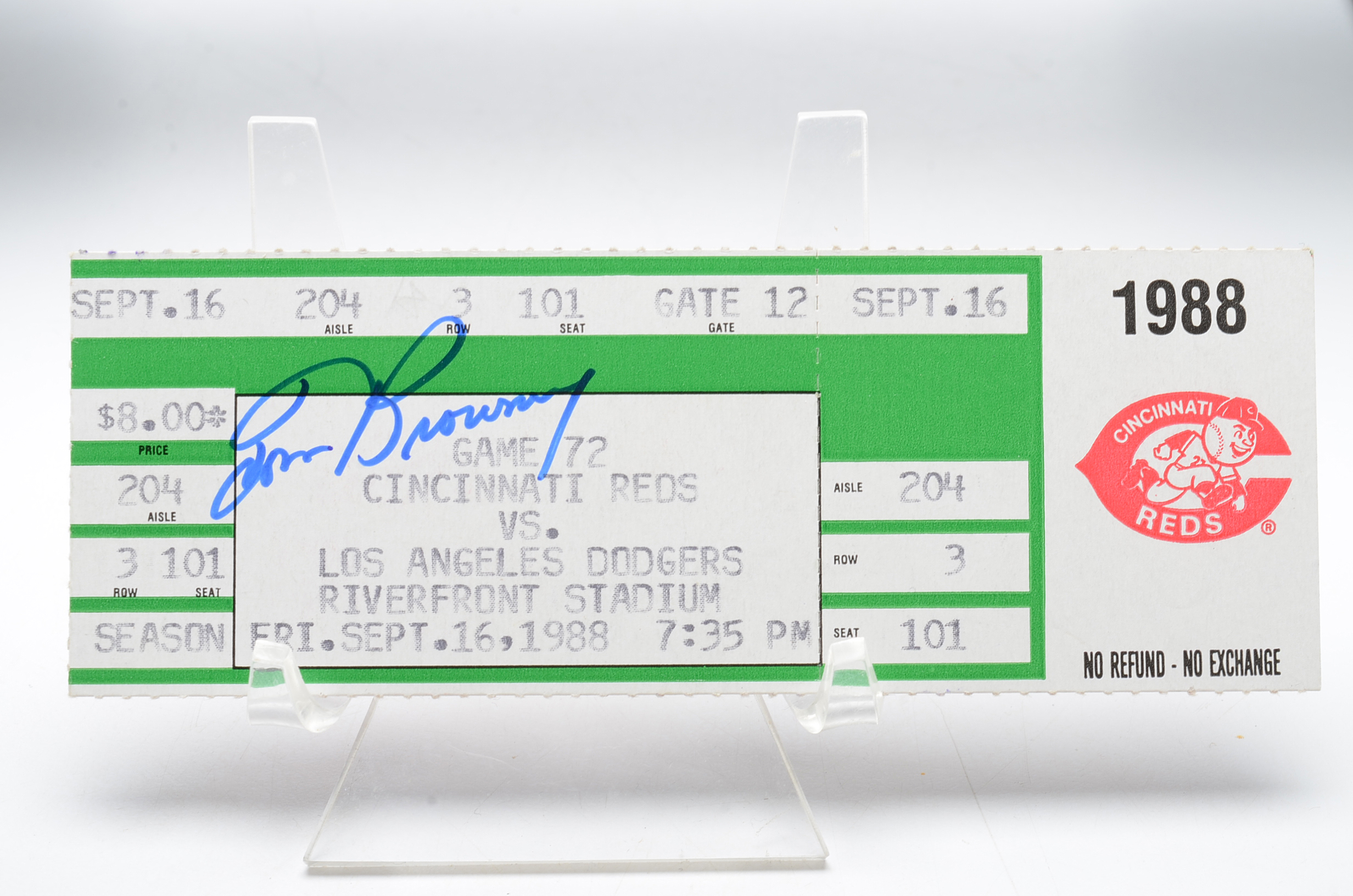 1988 Tom Browning Signed Baseball and "Perfect Game" Full Ticket and Stub