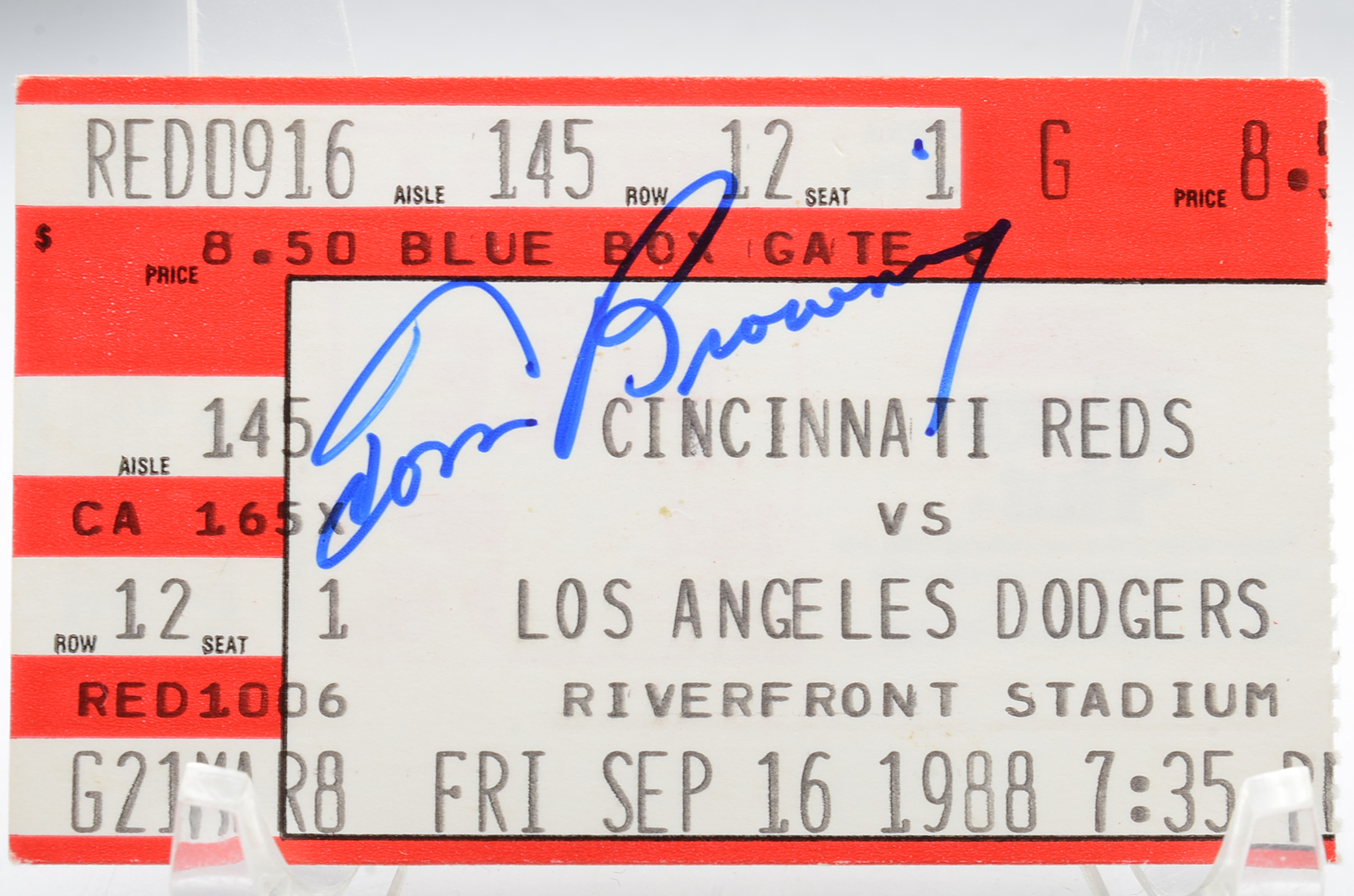 1988 Tom Browning Signed Baseball and "Perfect Game" Full Ticket and Stub