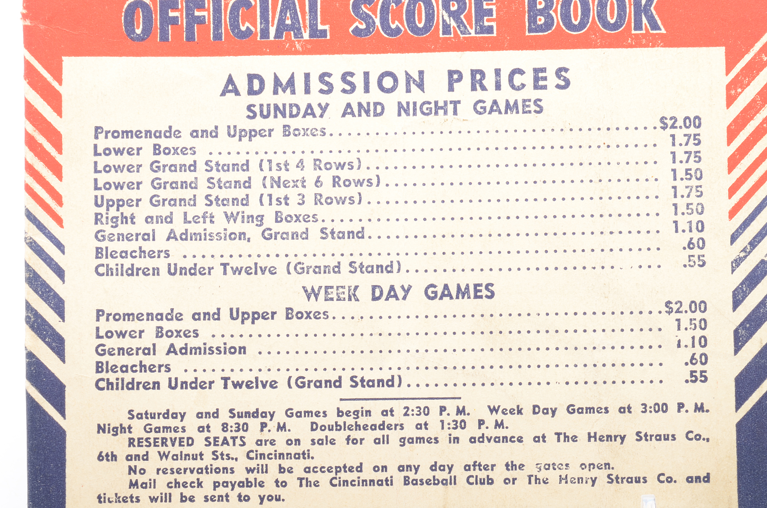 1938 Cincinnati Reds Score Book