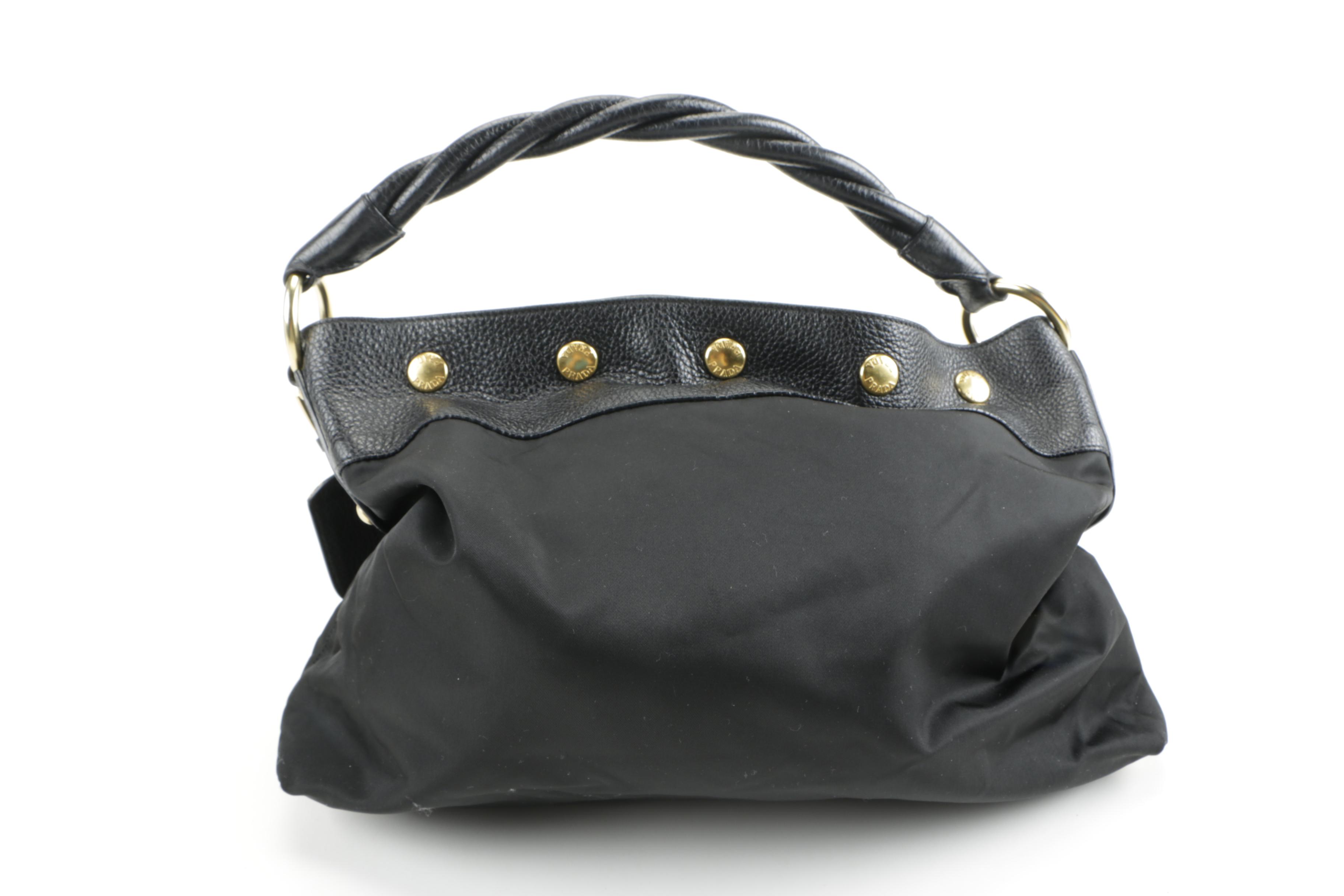 Prada Black Nylon and Leather Handbag