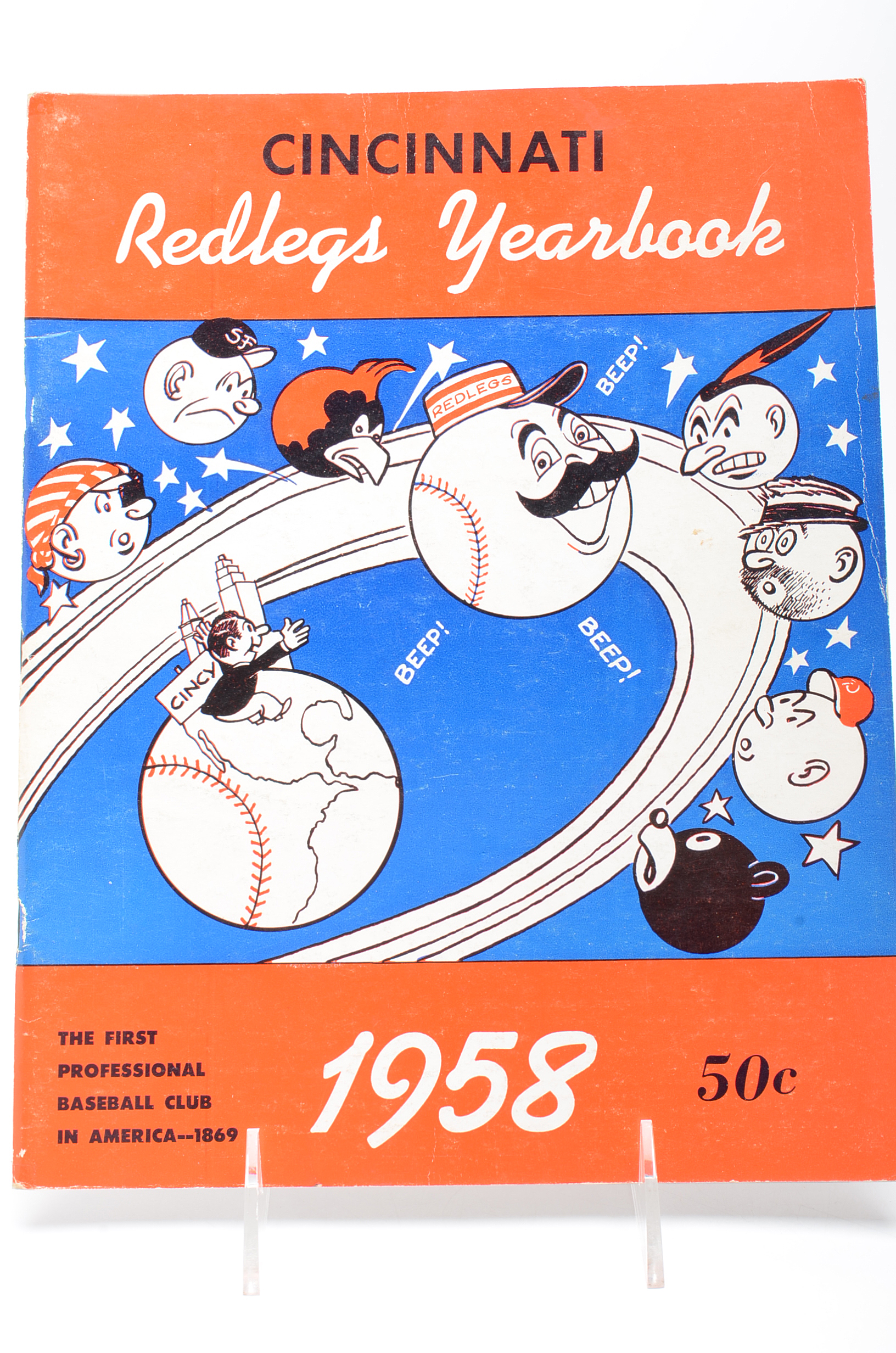 1958 Cincinnati Reds Yearbook and Mr Red Team "Rooter" Pinback