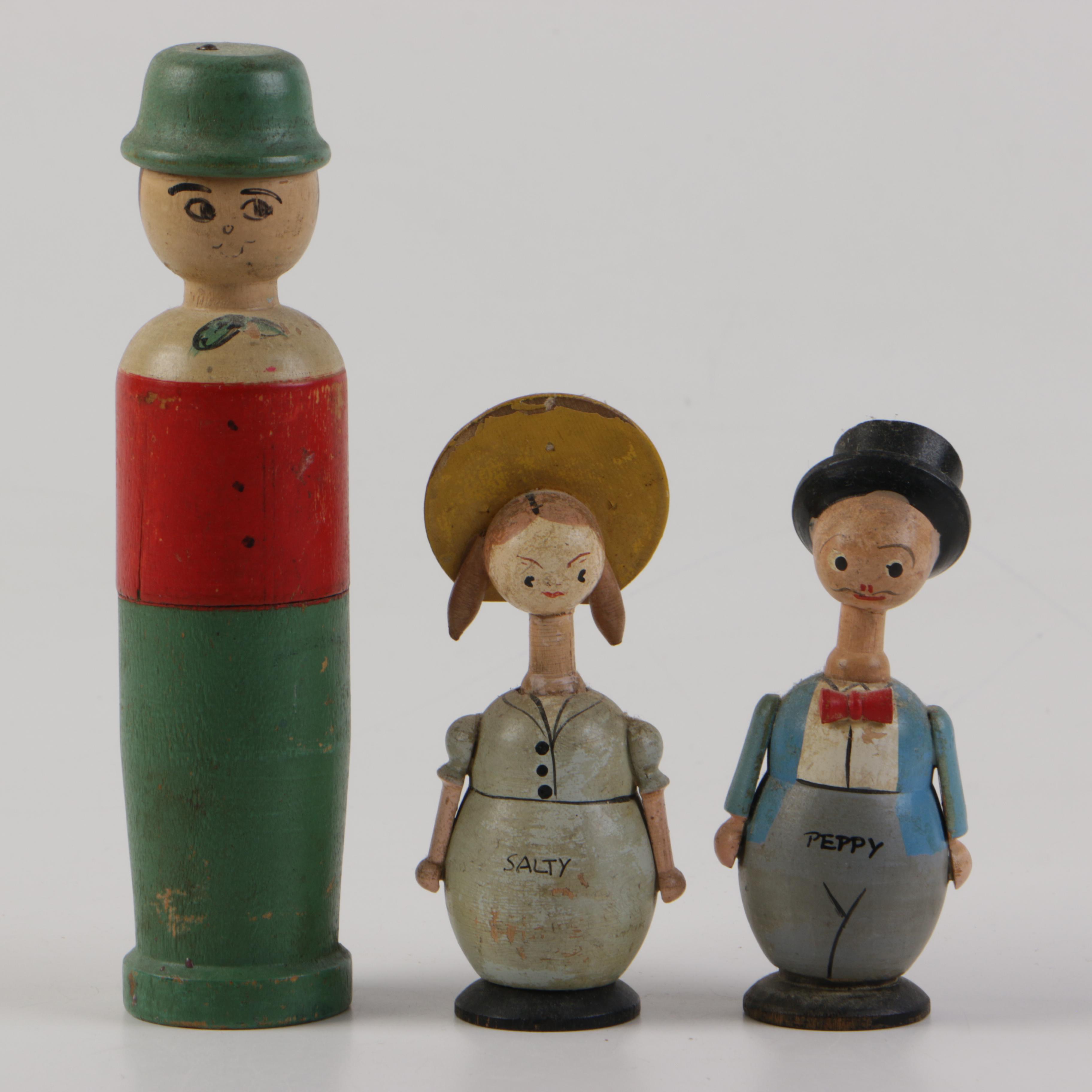 Vintage Painted Wood Salt and Pepper Shakers
