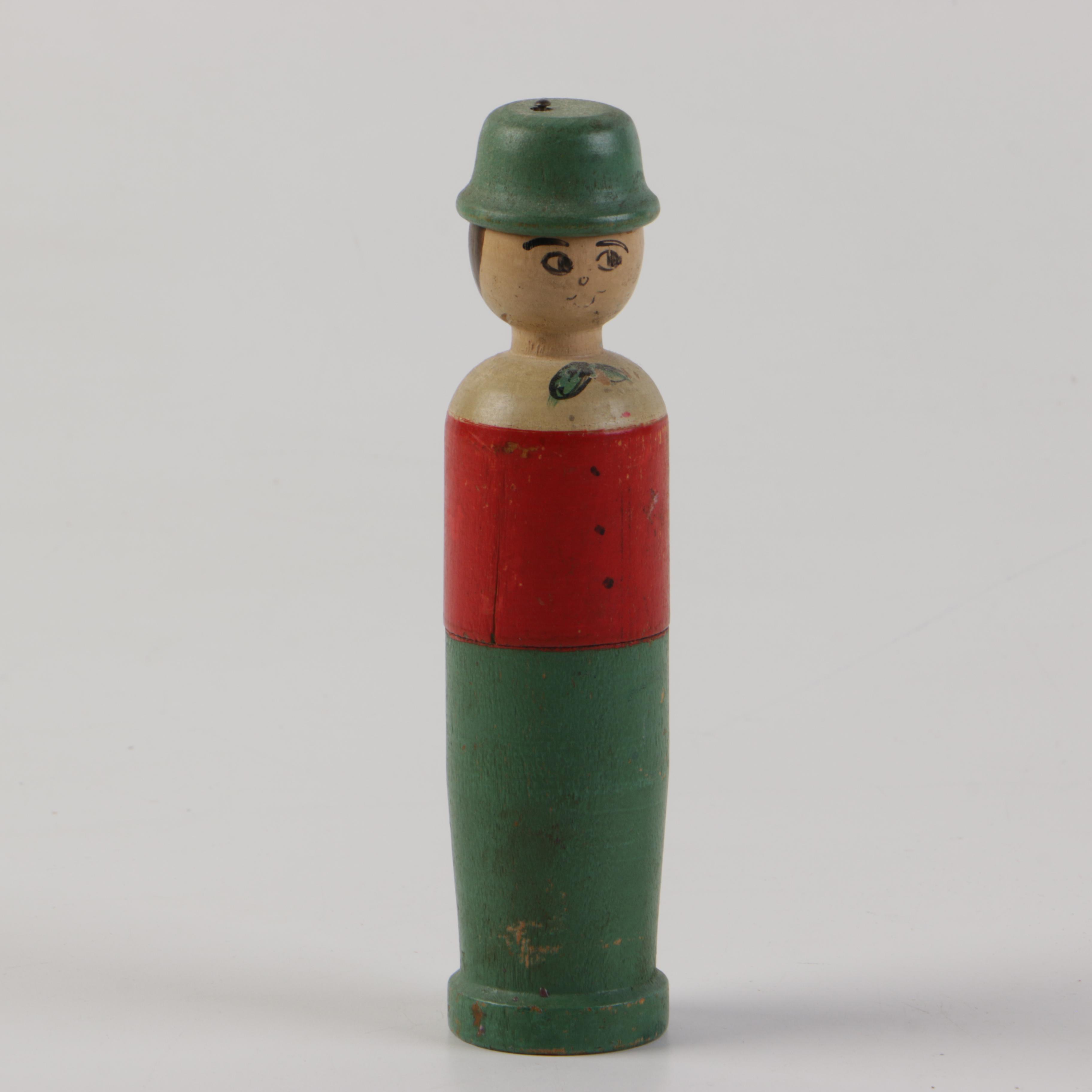 Vintage Painted Wood Salt and Pepper Shakers