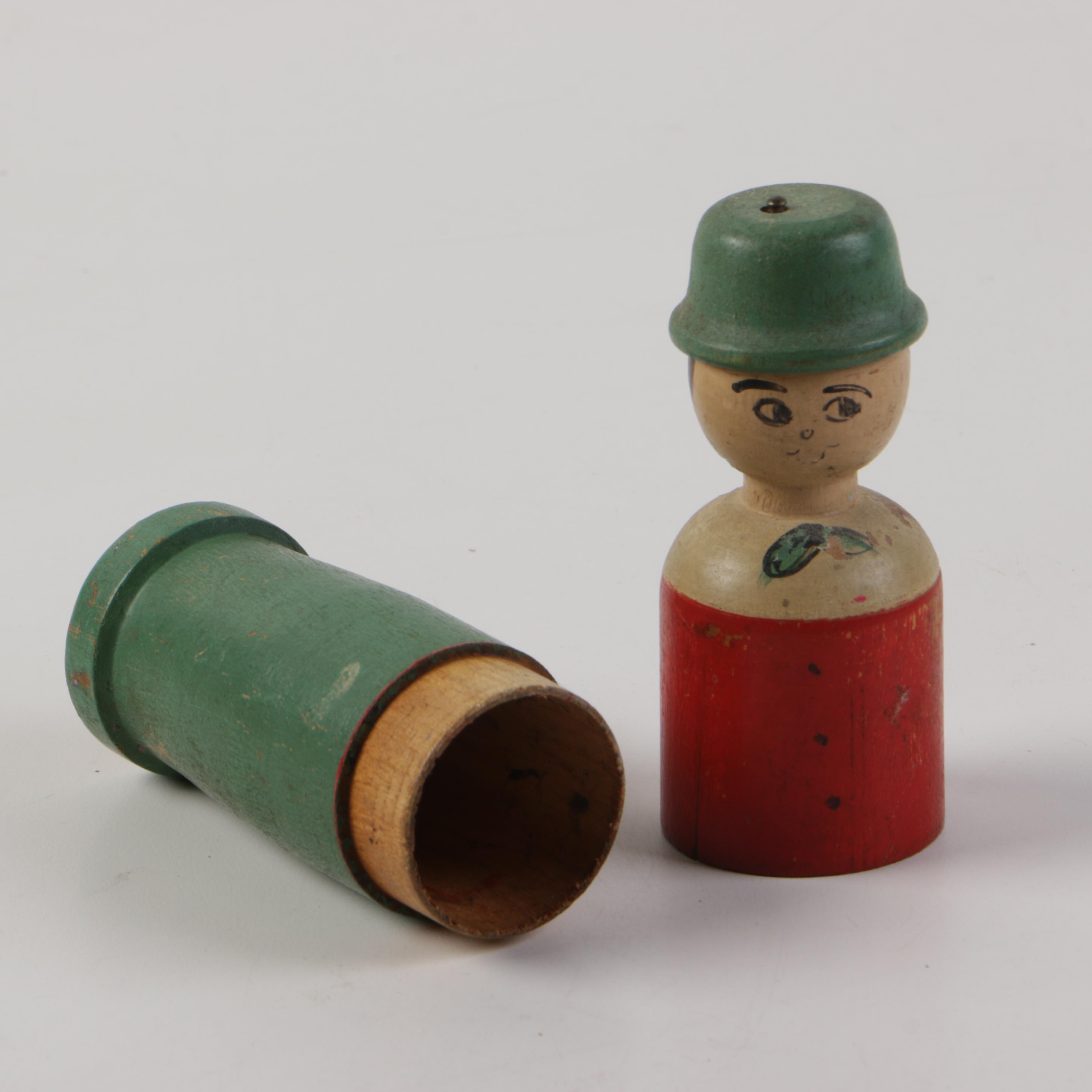 Vintage Painted Wood Salt and Pepper Shakers
