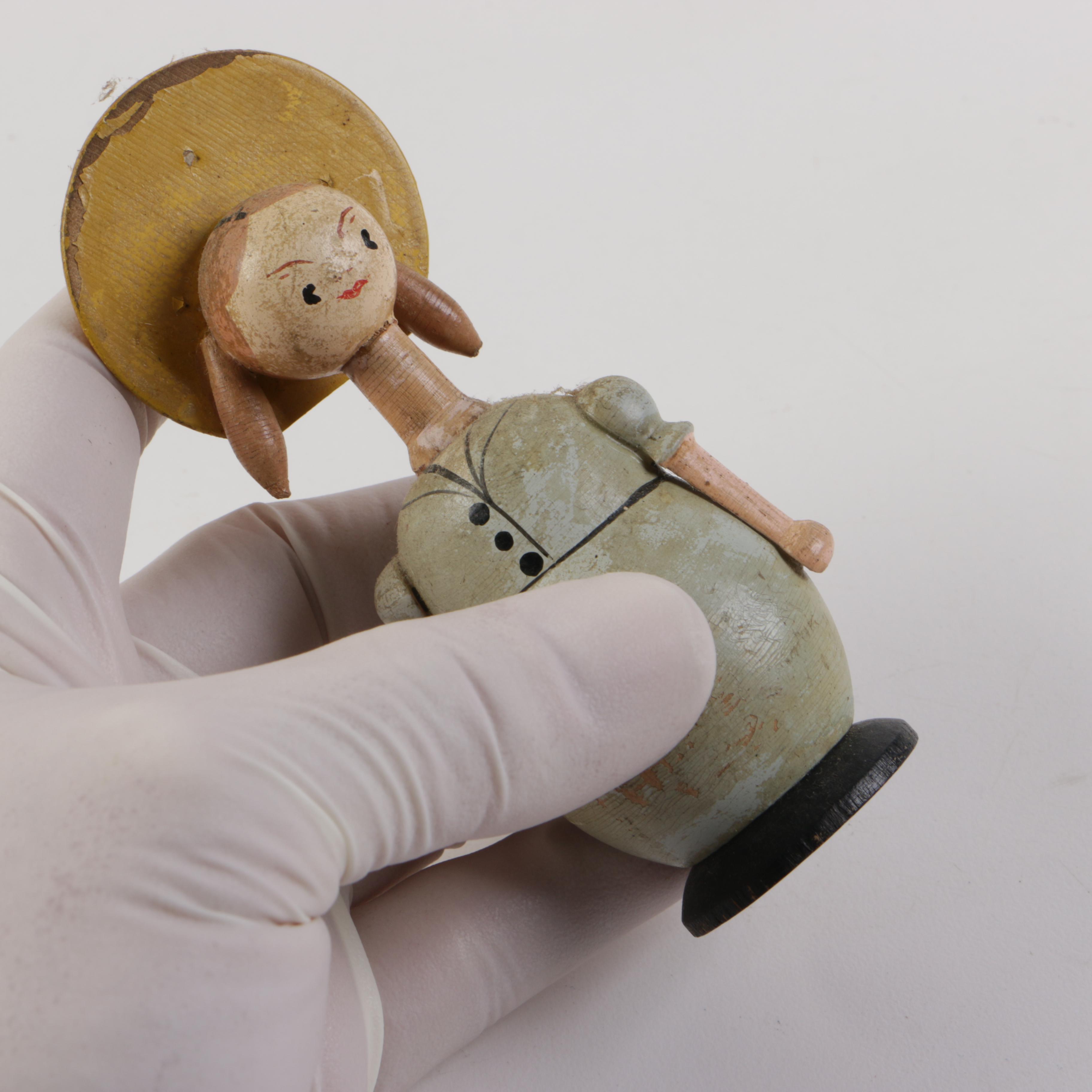 Vintage Painted Wood Salt and Pepper Shakers