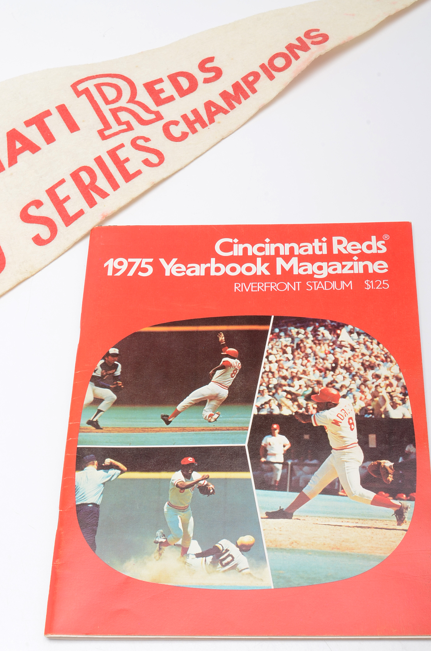 1975 Reds "World Champs" Scroll Team Pennant and Yearbook