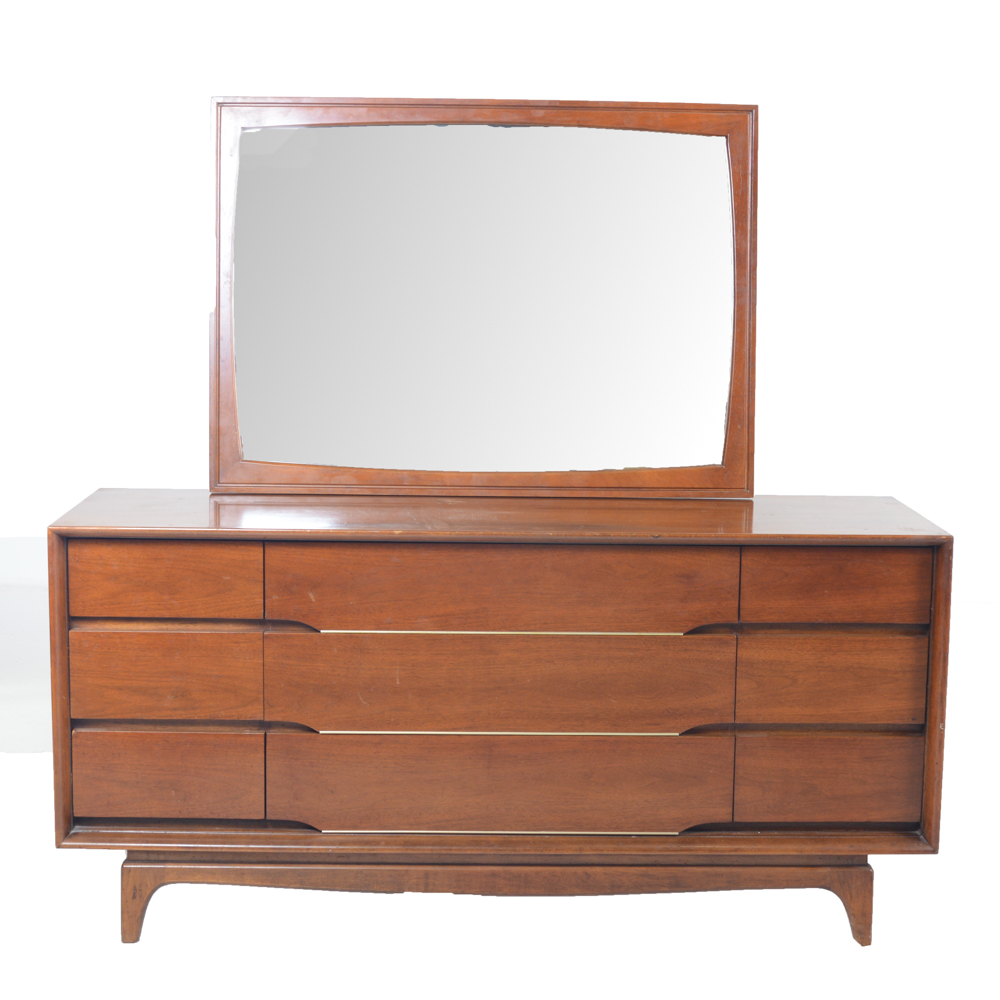 Mid Century Modern Dresser With Wall Mirror by Kent-Coffey