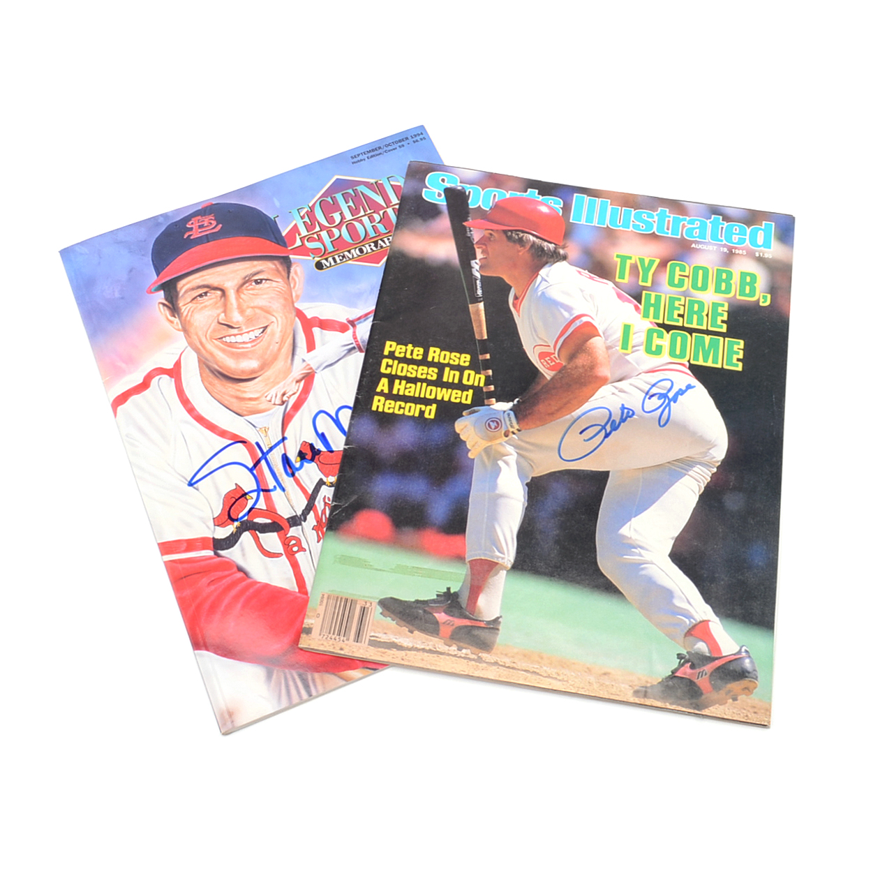 Pete Rose and Stan Musial Signed Baseball Magazines