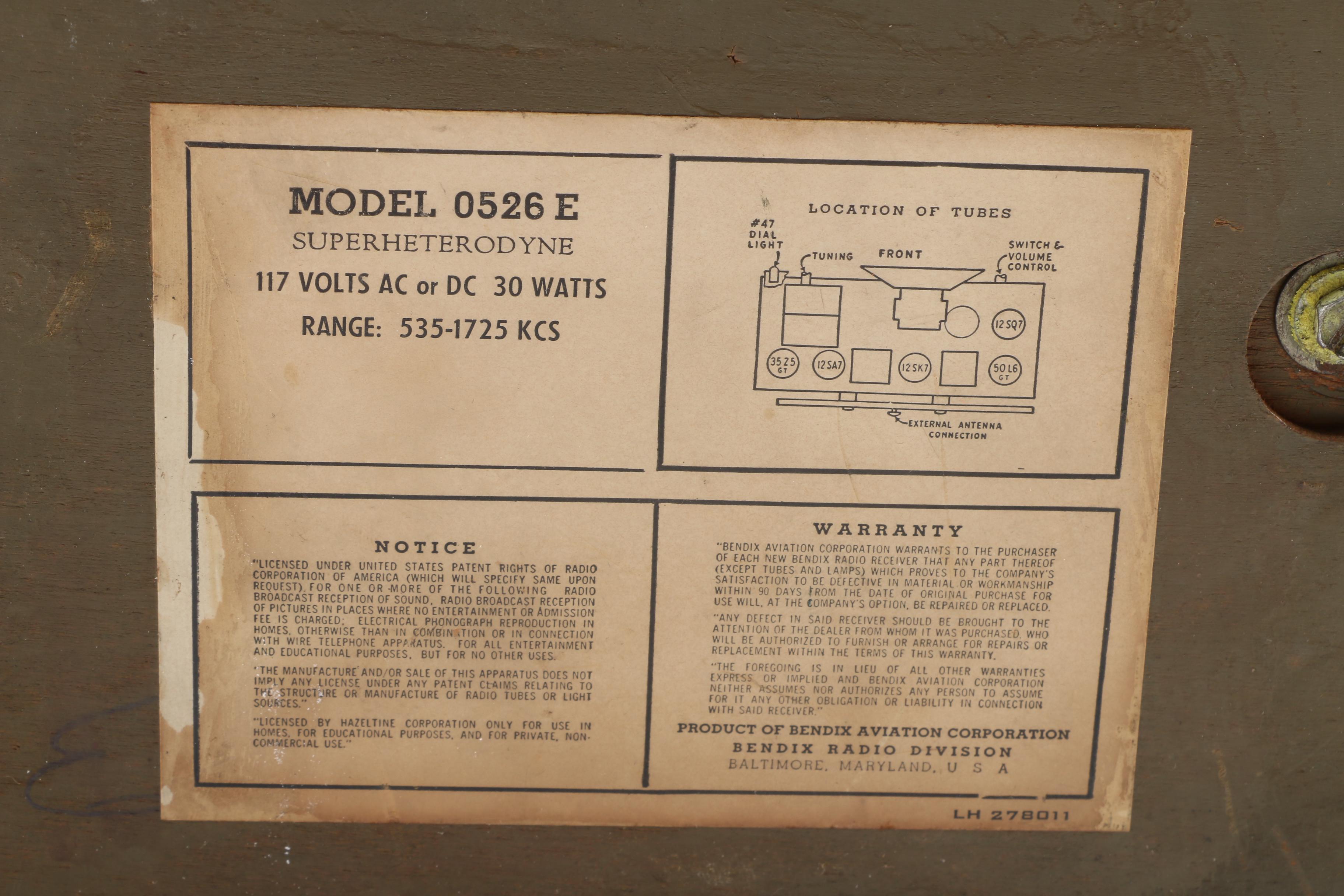 Vintage Bendix Radio