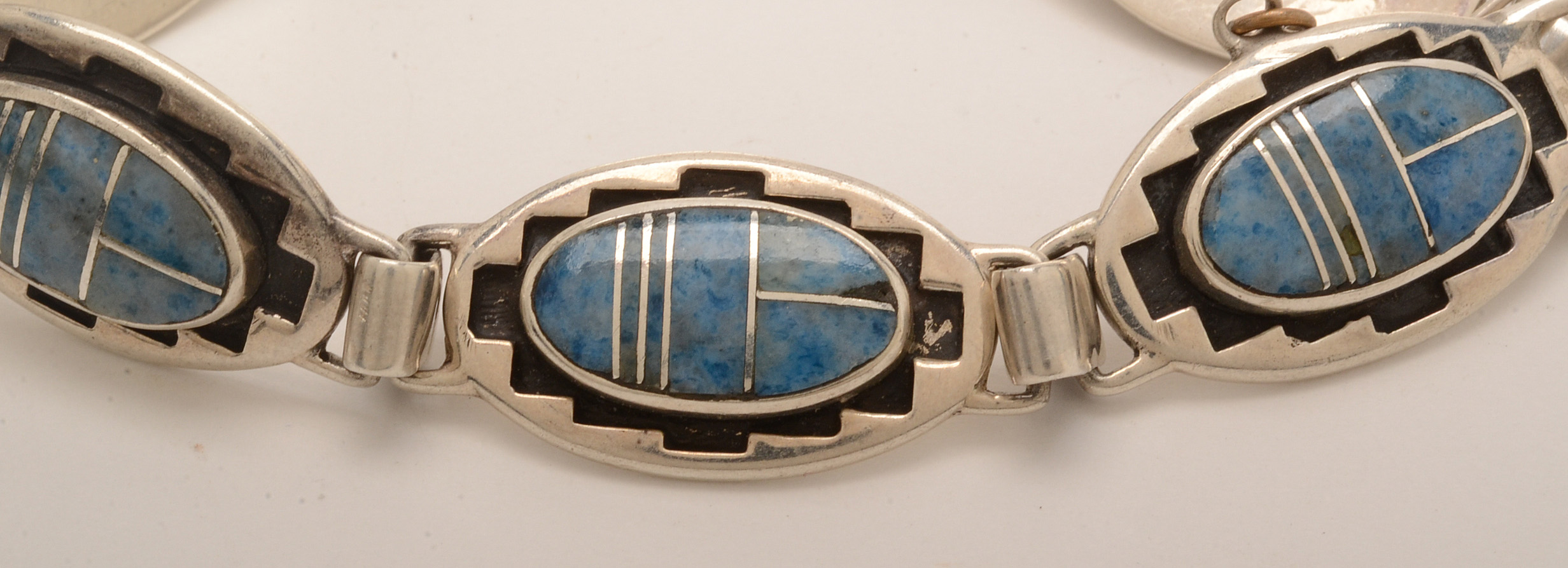 Vintage Native American Sterling Silver and Denim Lapis Inlaid Bracelet