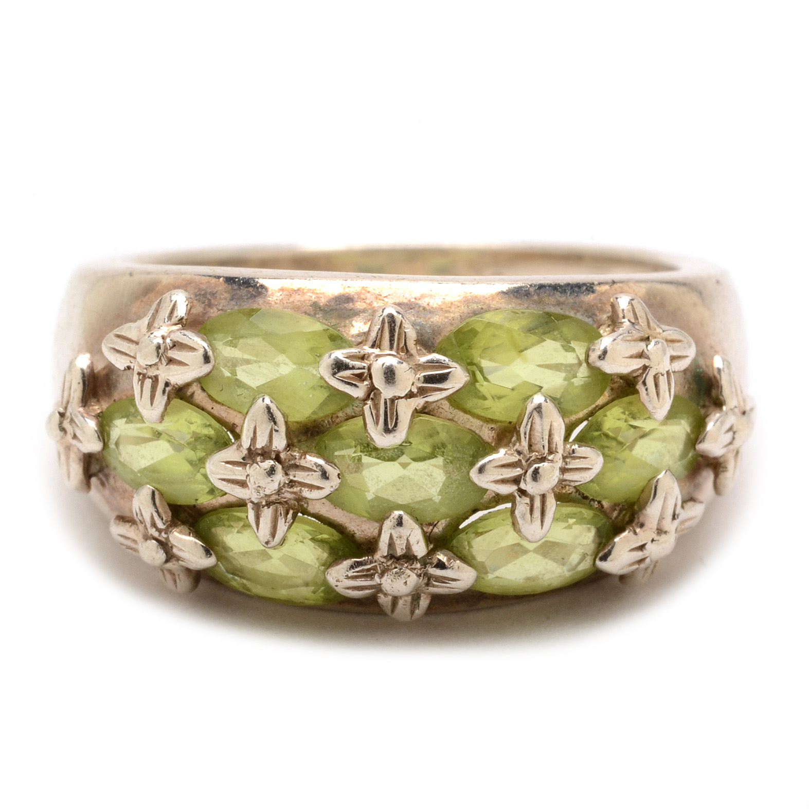 Sterling Silver and Peridot Cluster Ring