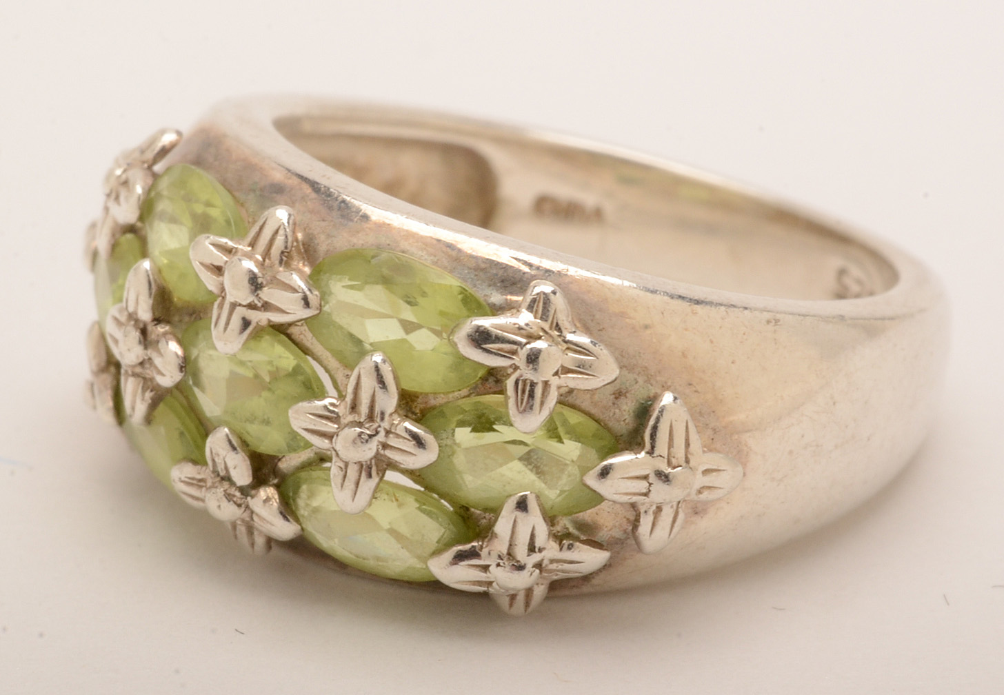 Sterling Silver and Peridot Cluster Ring