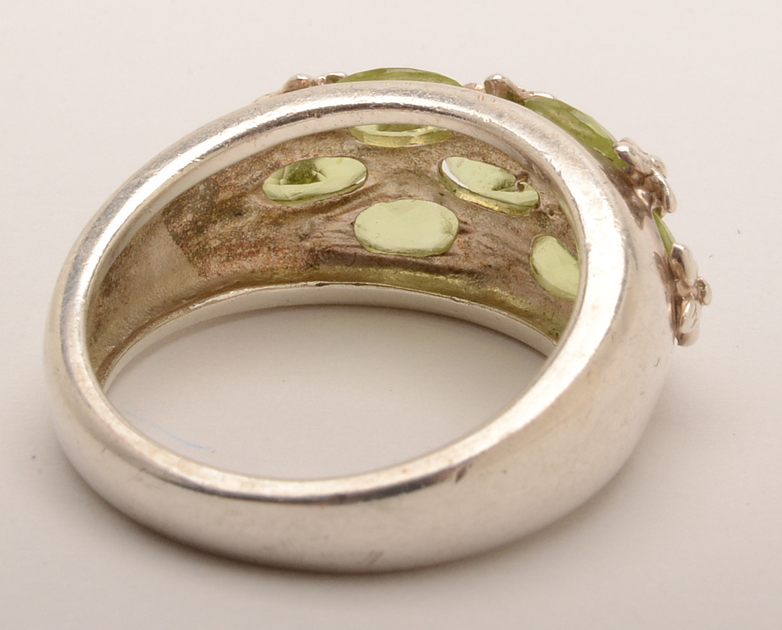 Sterling Silver and Peridot Cluster Ring