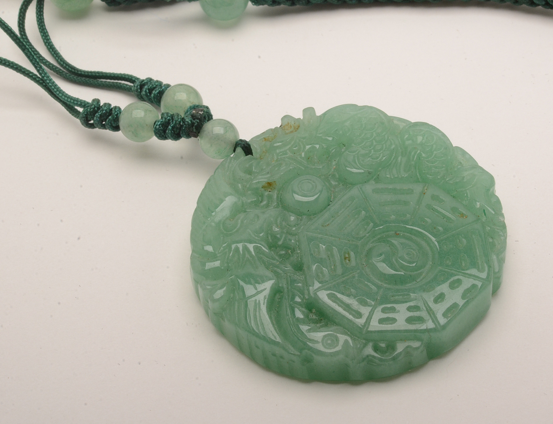 Chinese Aventurine Quartz Carved and Beaded Necklace