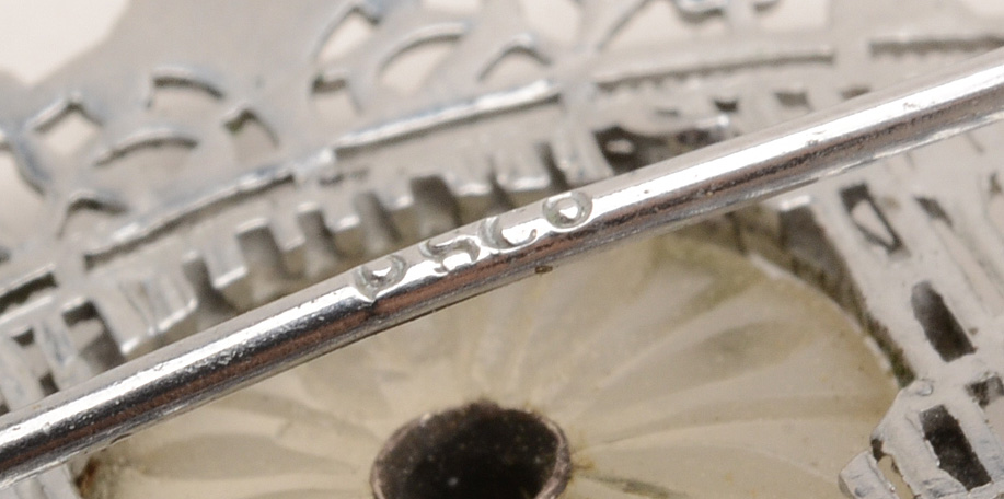 Plainville Stock Co. Openwork Camphor Glass Brooch