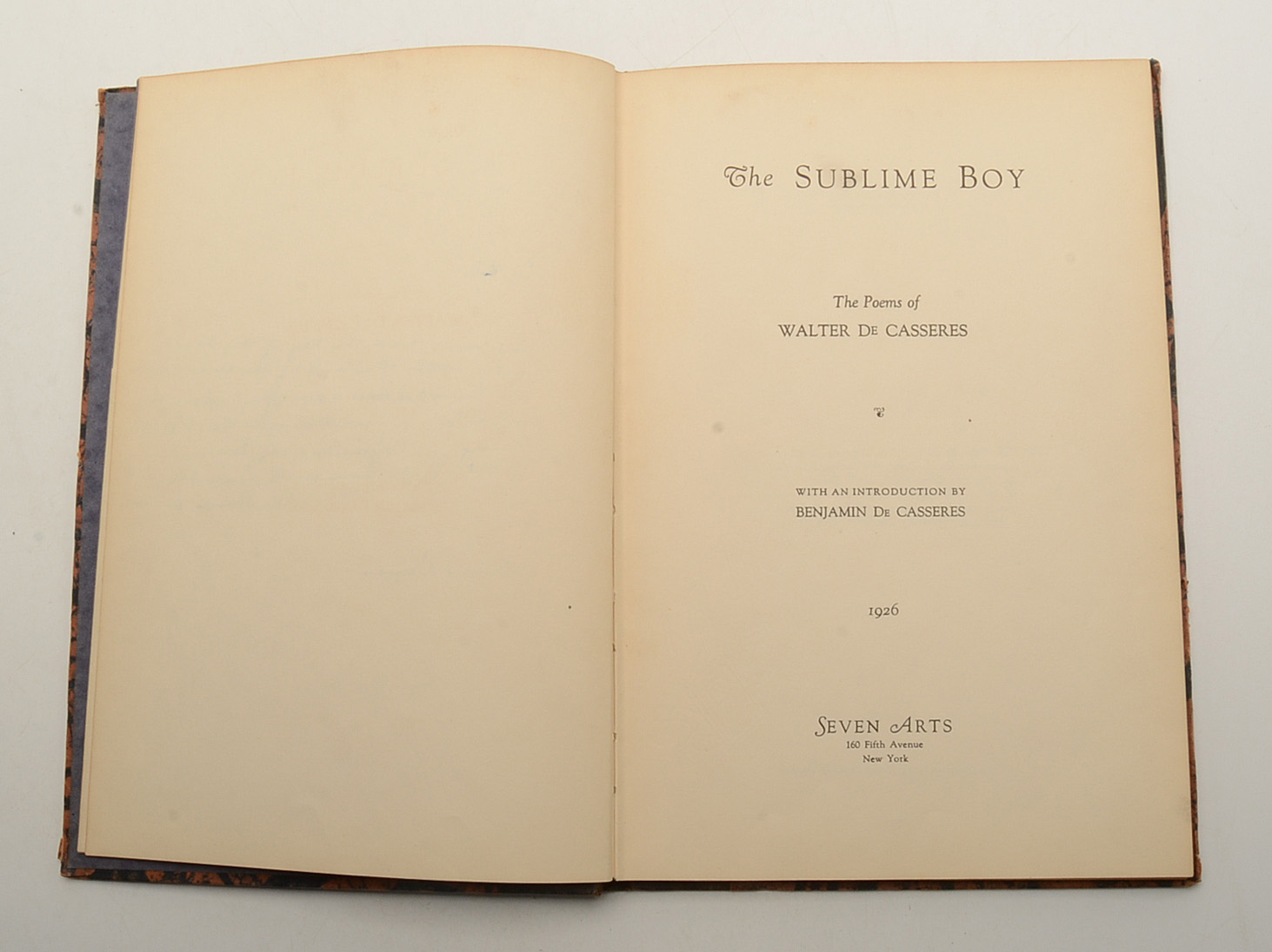 1926 First Edition "The Sublime Boy: Poems of Walter DeCasseres"