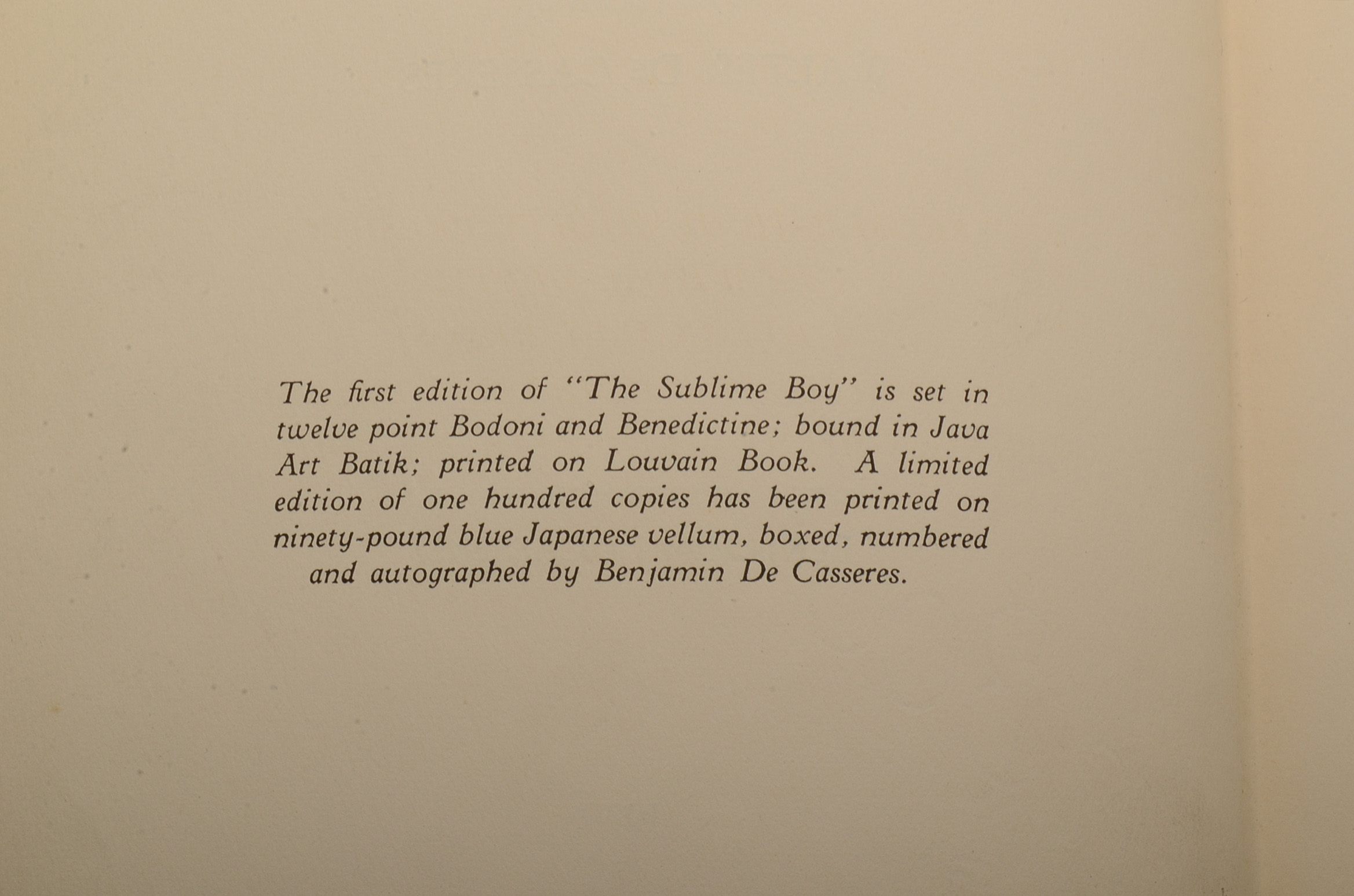 1926 First Edition "The Sublime Boy: Poems of Walter DeCasseres"