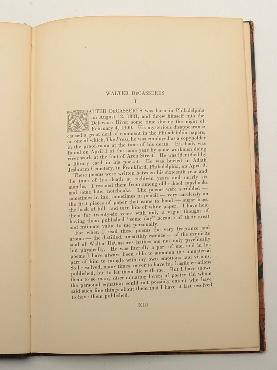 1926 First Edition "The Sublime Boy: Poems of Walter DeCasseres"