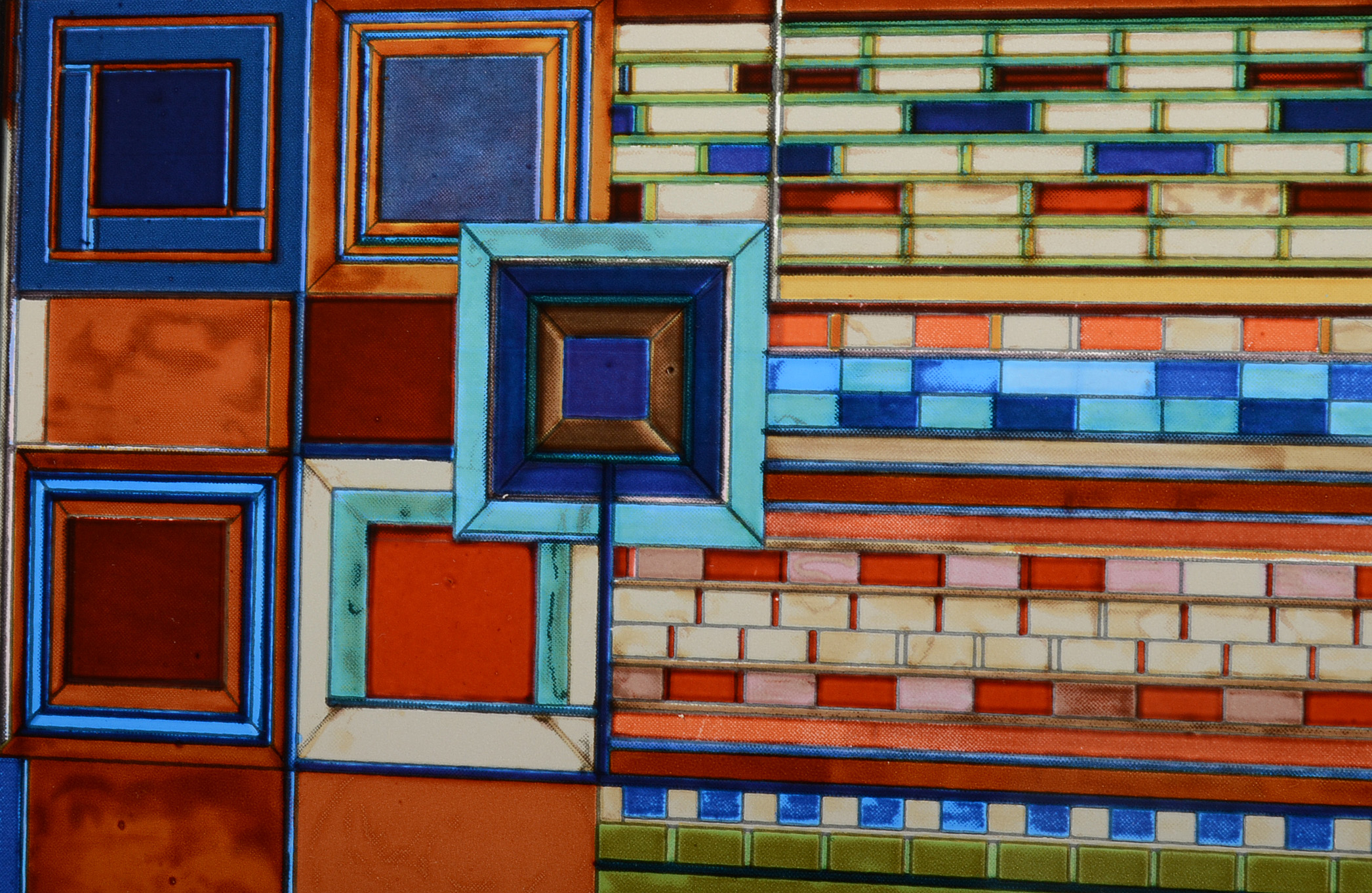 Frank Lloyd Wright Reproduction "Saguaro Form and Cactus Flower" Glass Panel