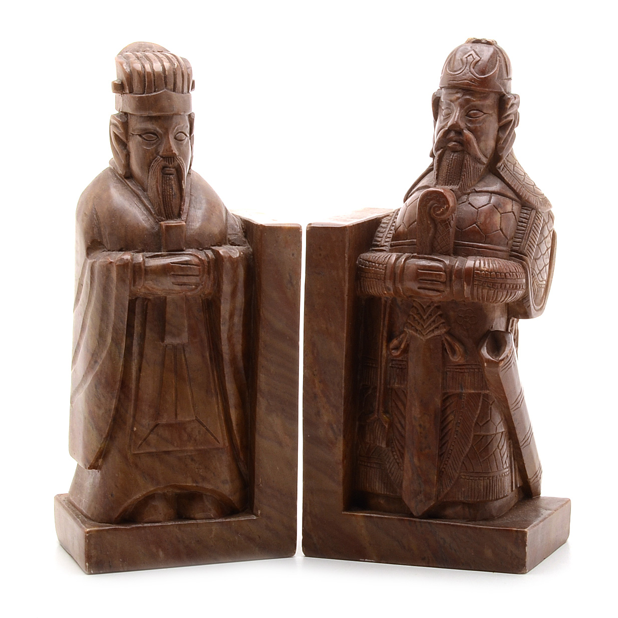 Chinese Inspired Carved Soapstone Bookends