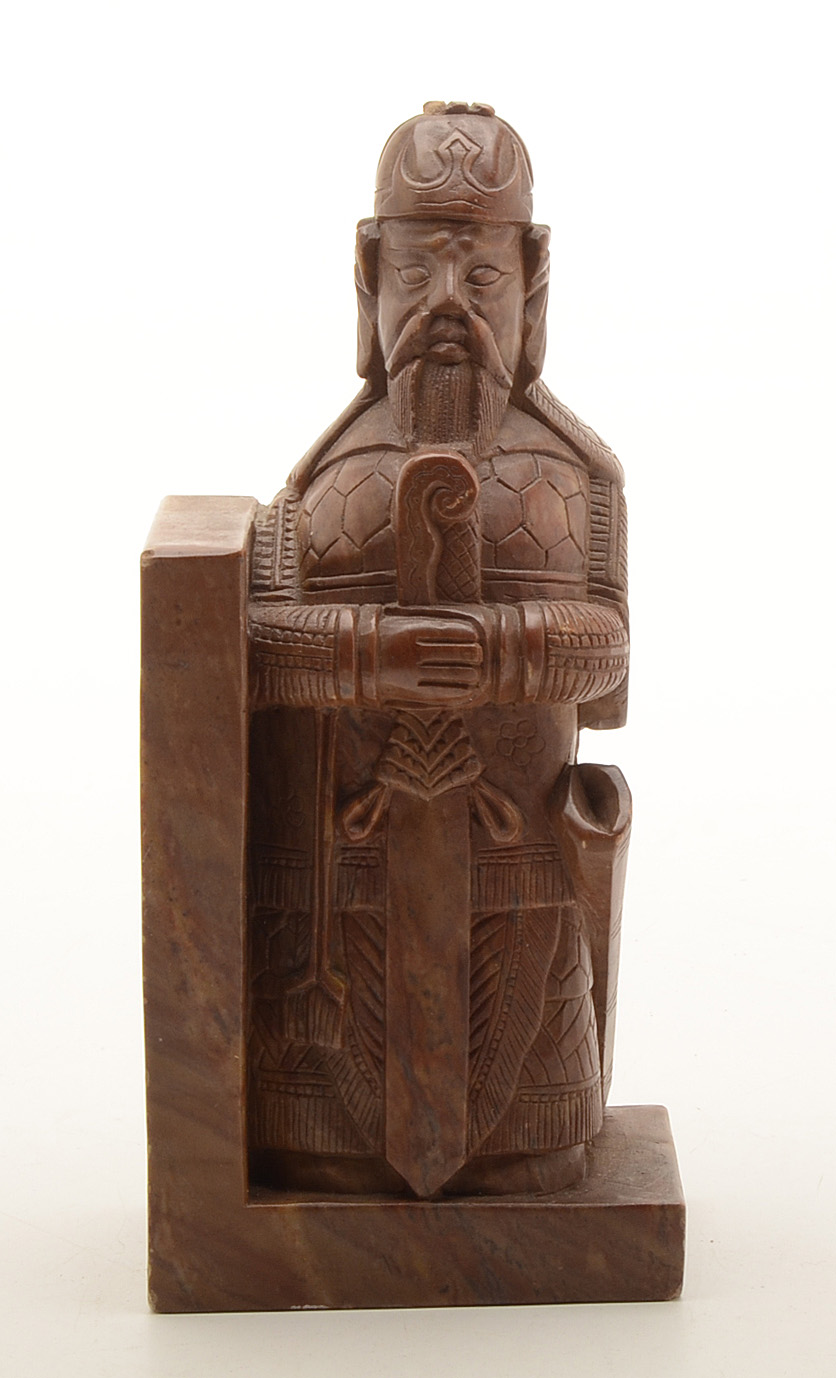 Chinese Inspired Carved Soapstone Bookends