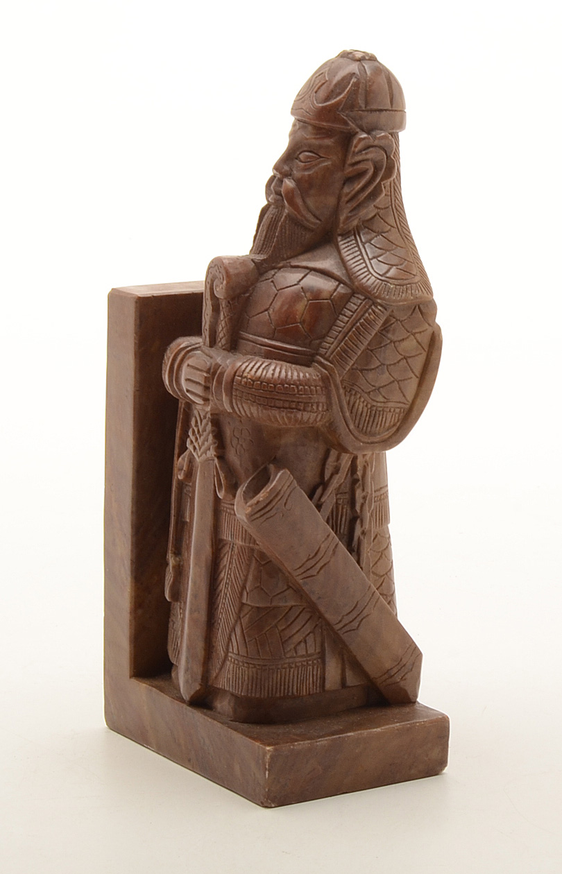 Chinese Inspired Carved Soapstone Bookends