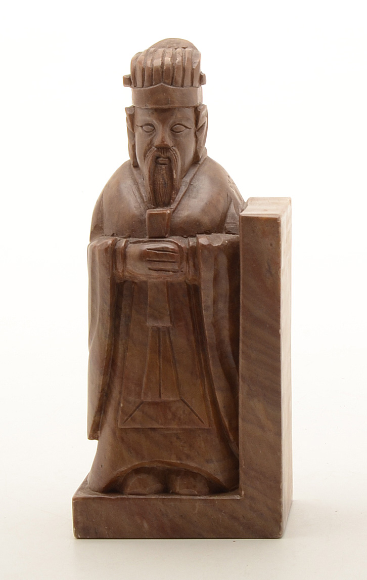 Chinese Inspired Carved Soapstone Bookends