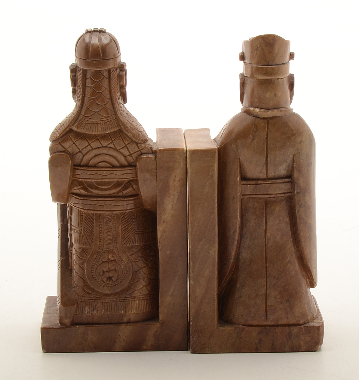 Chinese Inspired Carved Soapstone Bookends