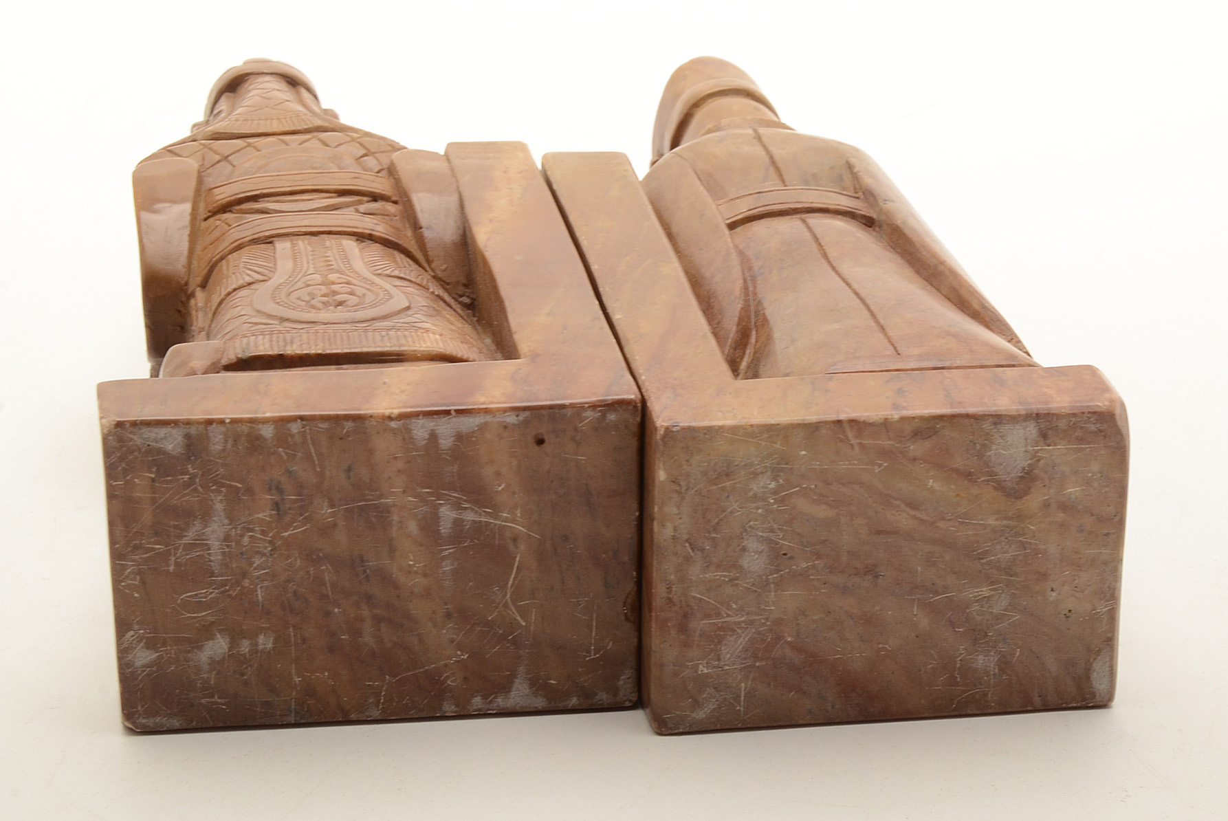 Chinese Inspired Carved Soapstone Bookends