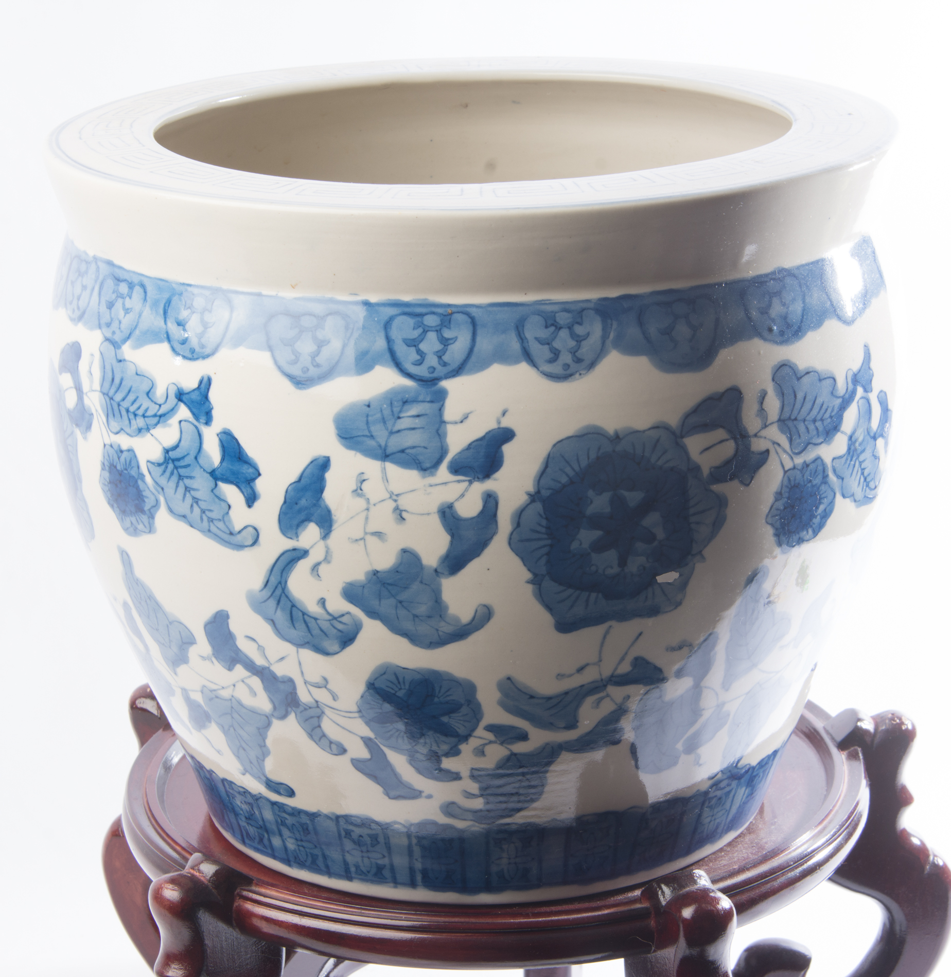 Chinese Blue and White Ceramic Planter with Stand