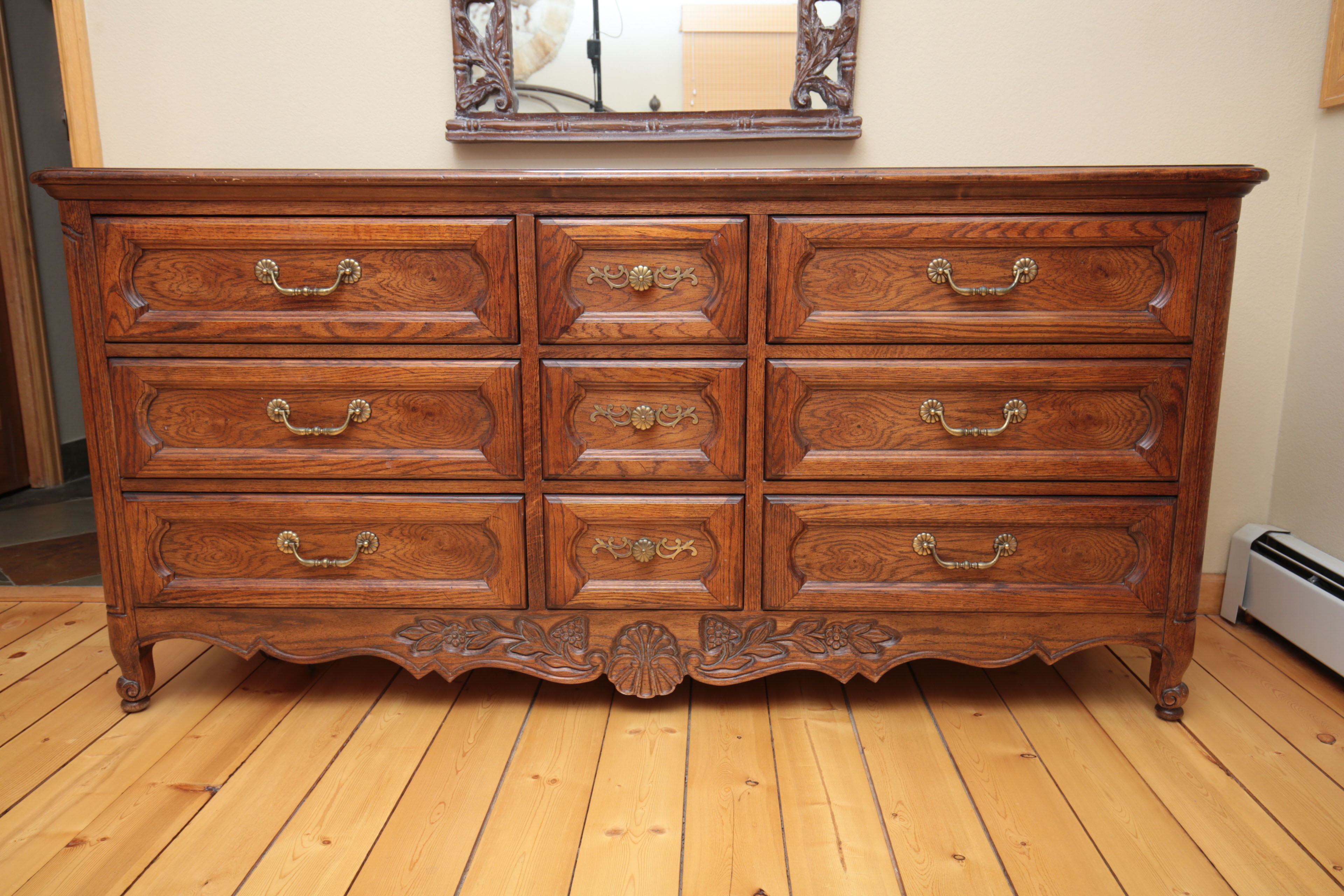 Vintage French Provincial Style Oak Dresser by Hickory Manufacturing Co.
