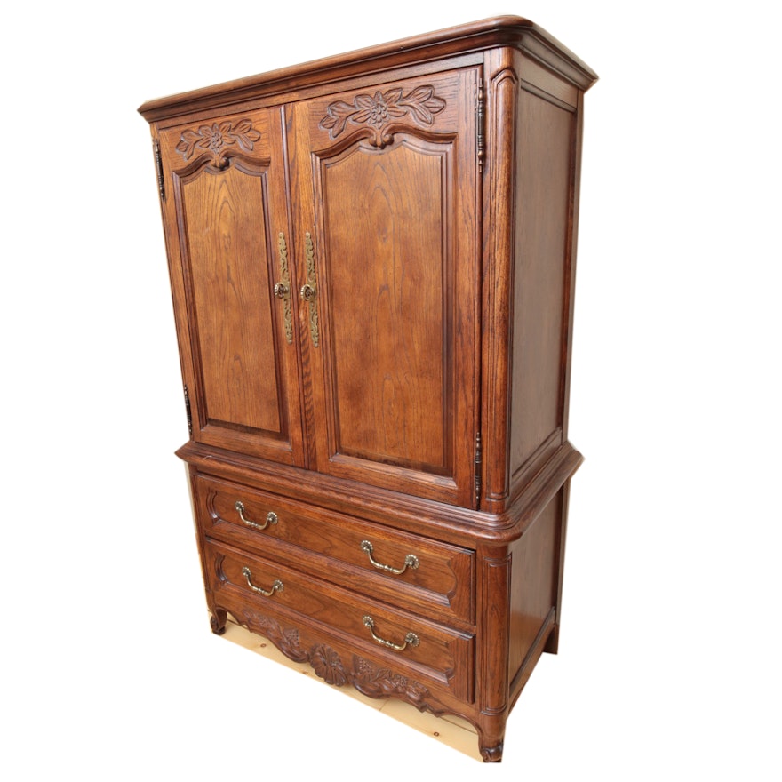 Vintage French Provincial Style Oak Armoire by Hickory Manufacturing Co.