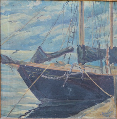Janzan Original Oil Painting of Sea King Sailboat ***