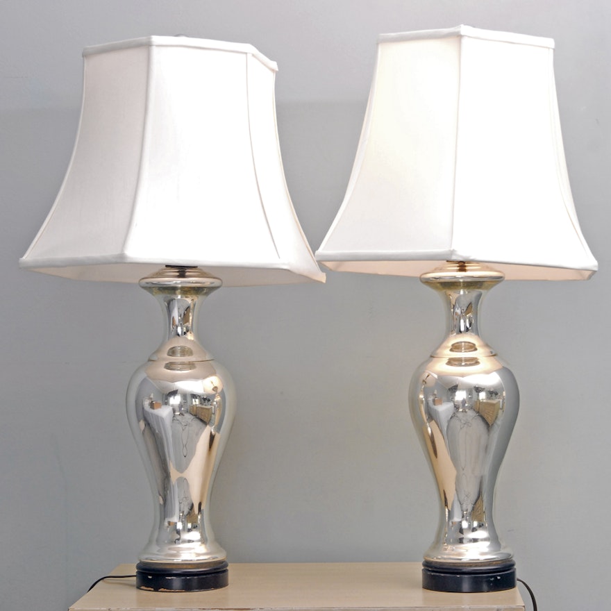 Pair of Silver Tone Urn Table Lamps