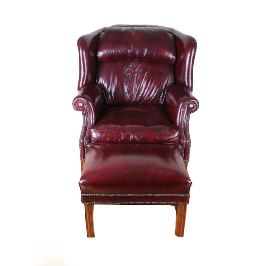 Chippendale Style Wingback Chair and Ottoman