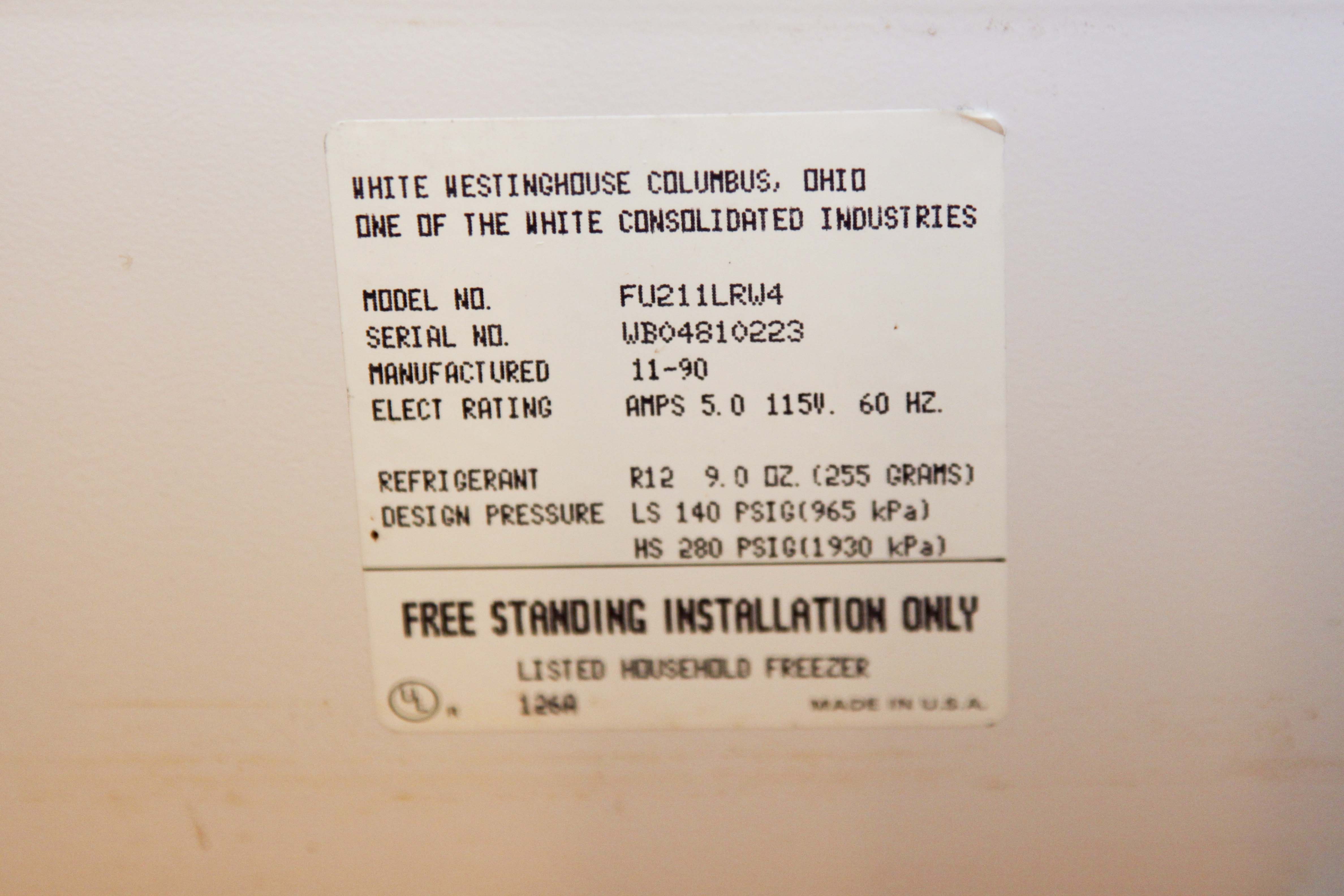 White Westinghouse Freezer