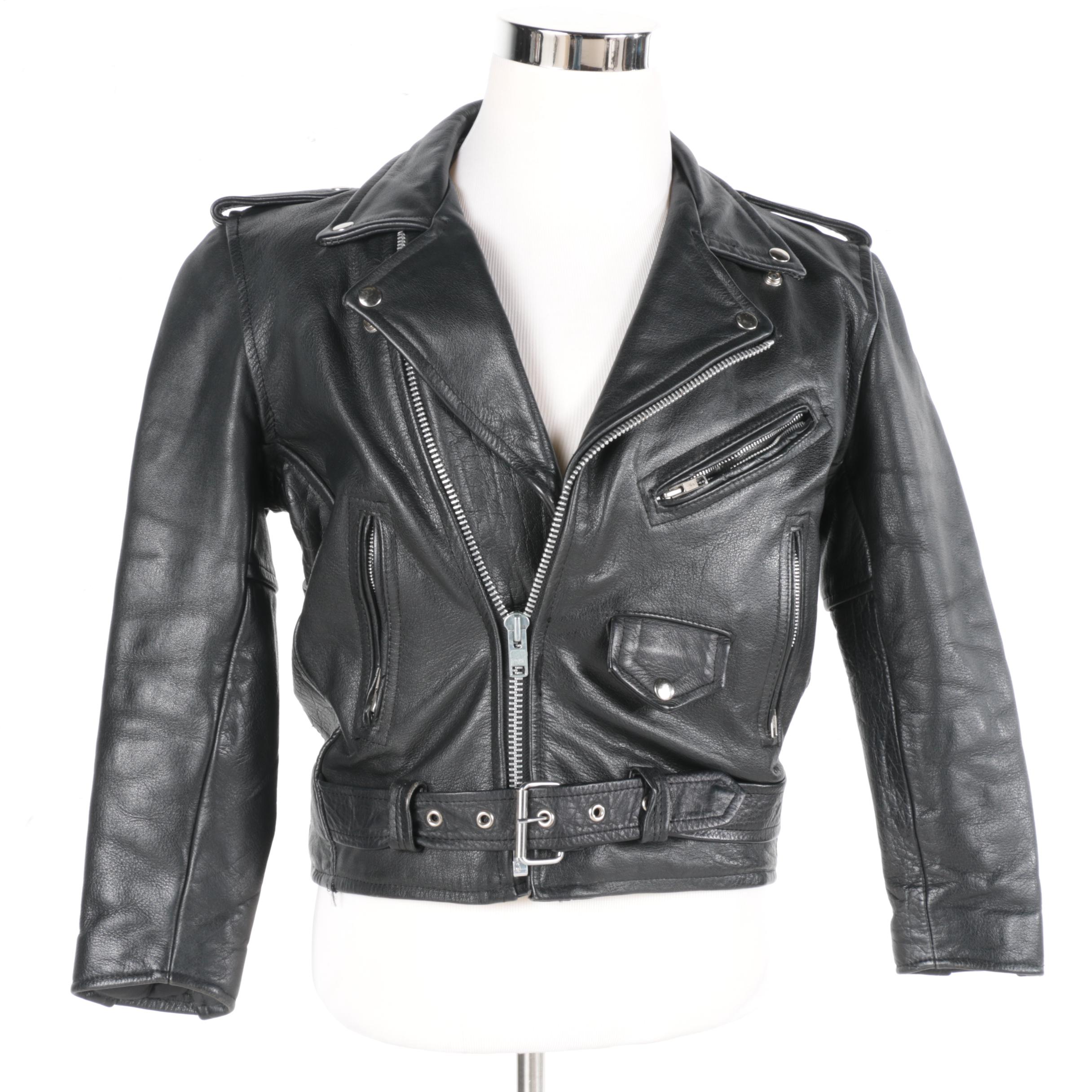 Men's Black Leather Motorcycle Style Jacket by Wilsons