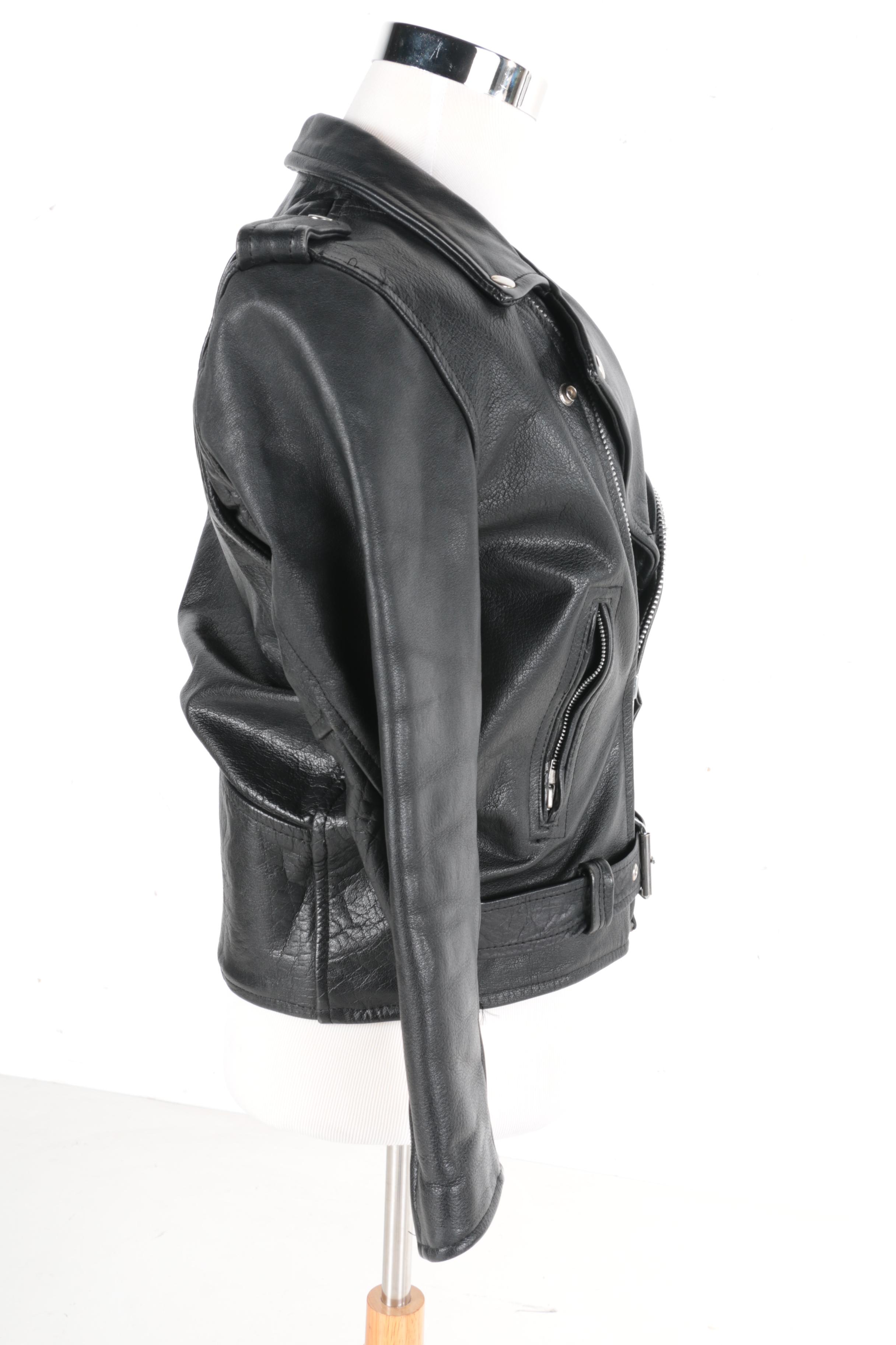 Men's Black Leather Motorcycle Style Jacket by Wilsons