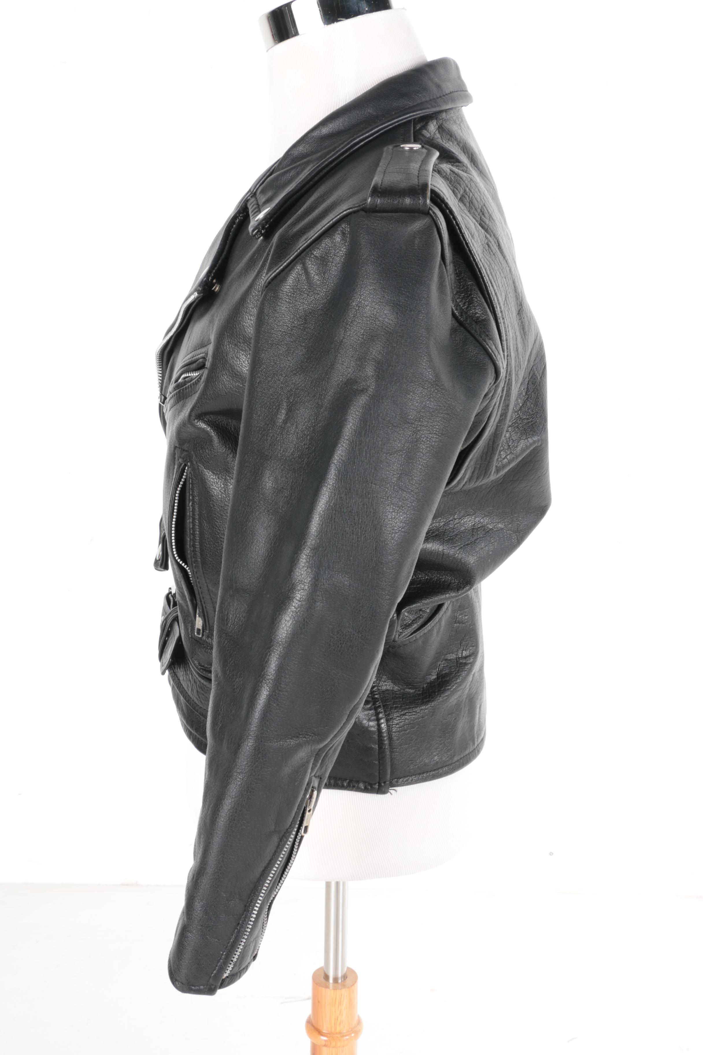 Men's Black Leather Motorcycle Style Jacket by Wilsons