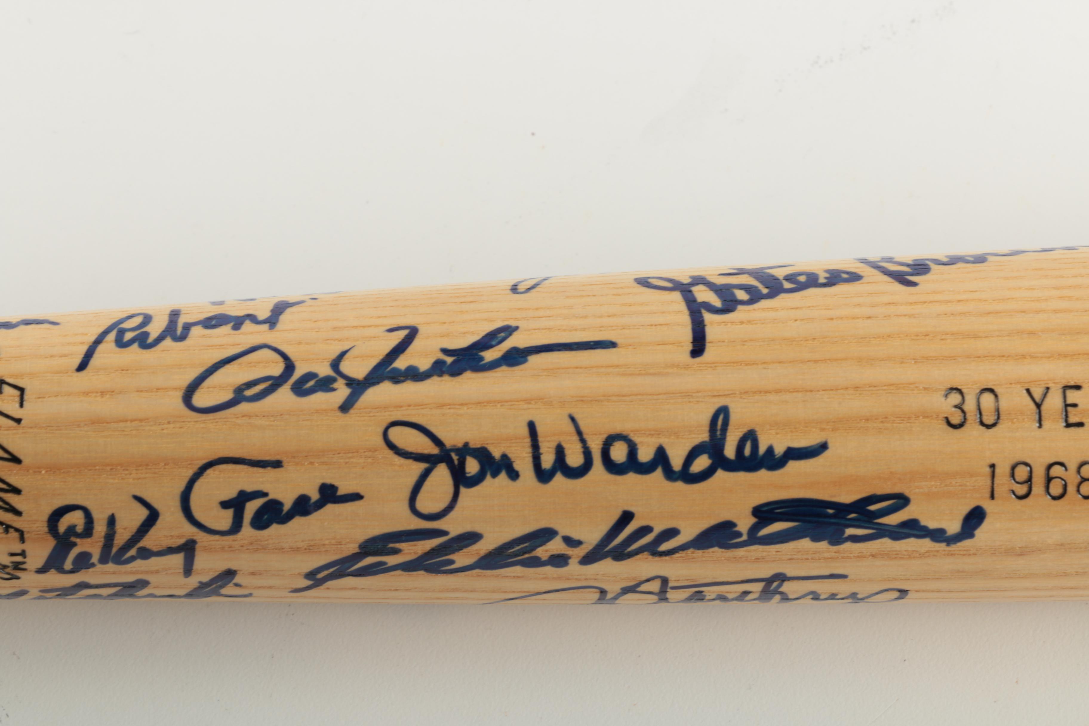 Signed 30th Anniversary Detroit Tigers 1968 World Series Champions Bat