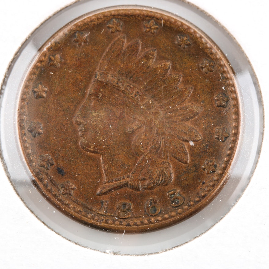 1863 Civil War Token with Flags and Drum