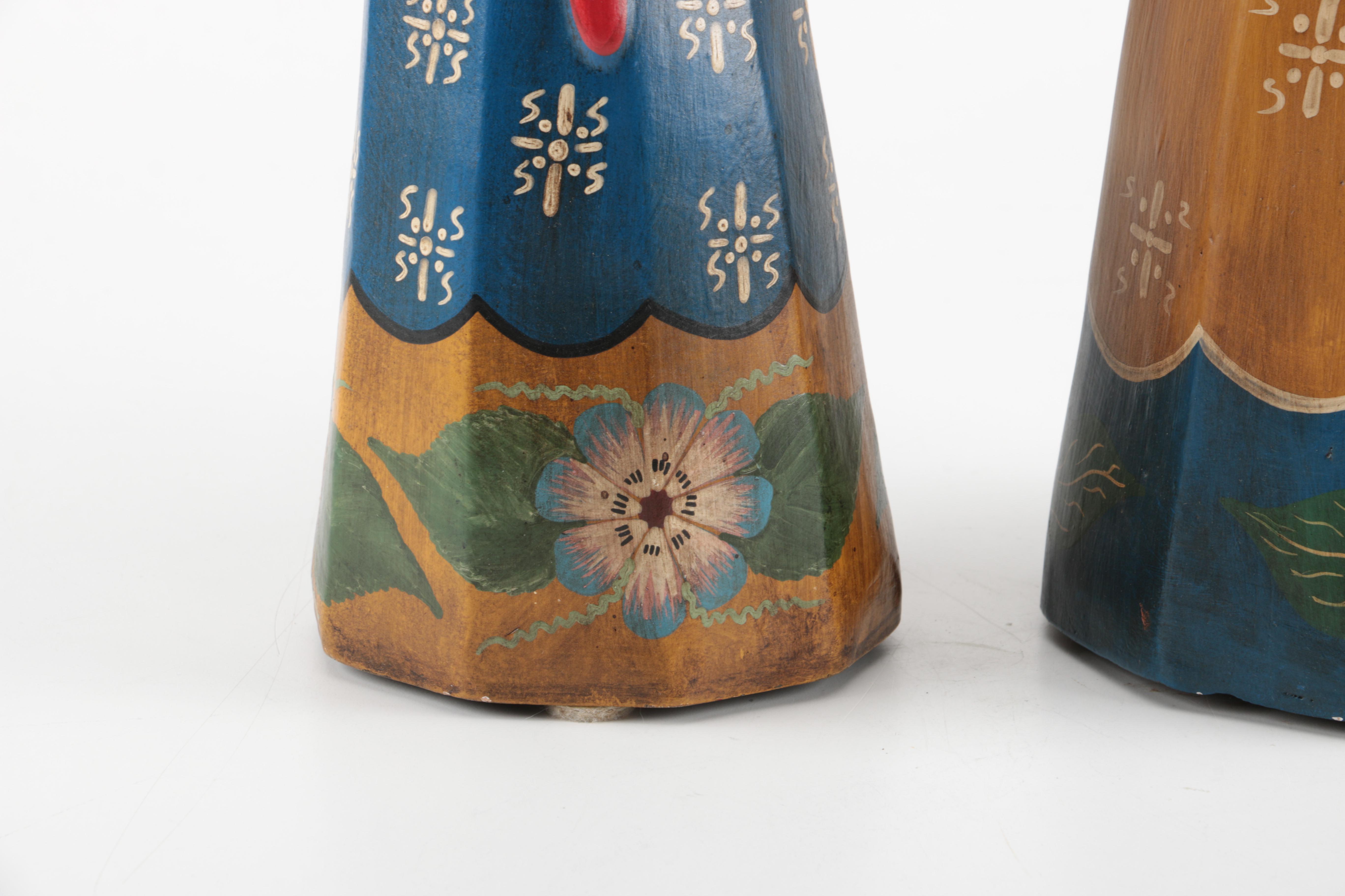 South American Style Angel Figurine Candleholders Holding Instruments