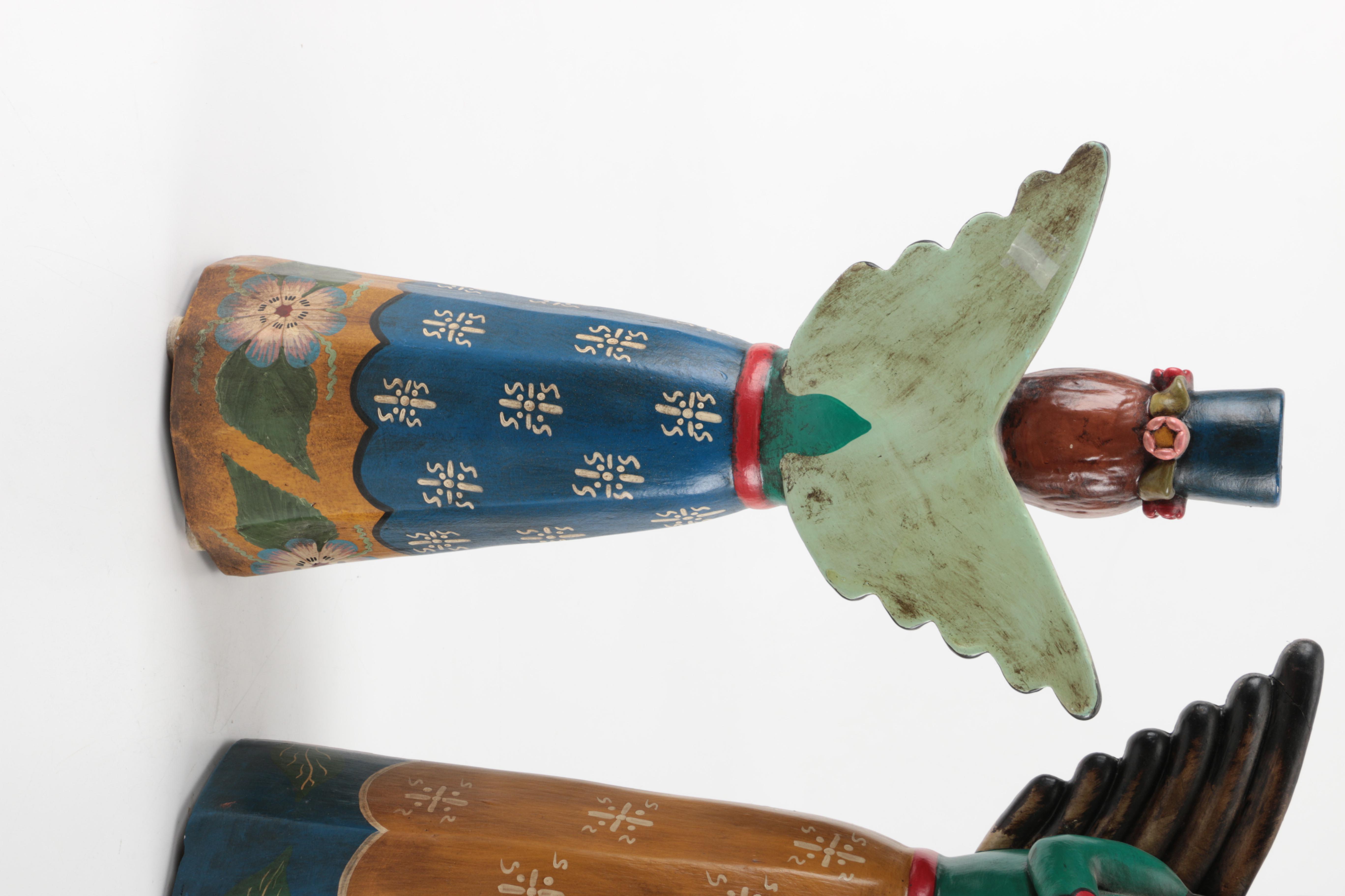 South American Style Angel Figurine Candleholders Holding Instruments