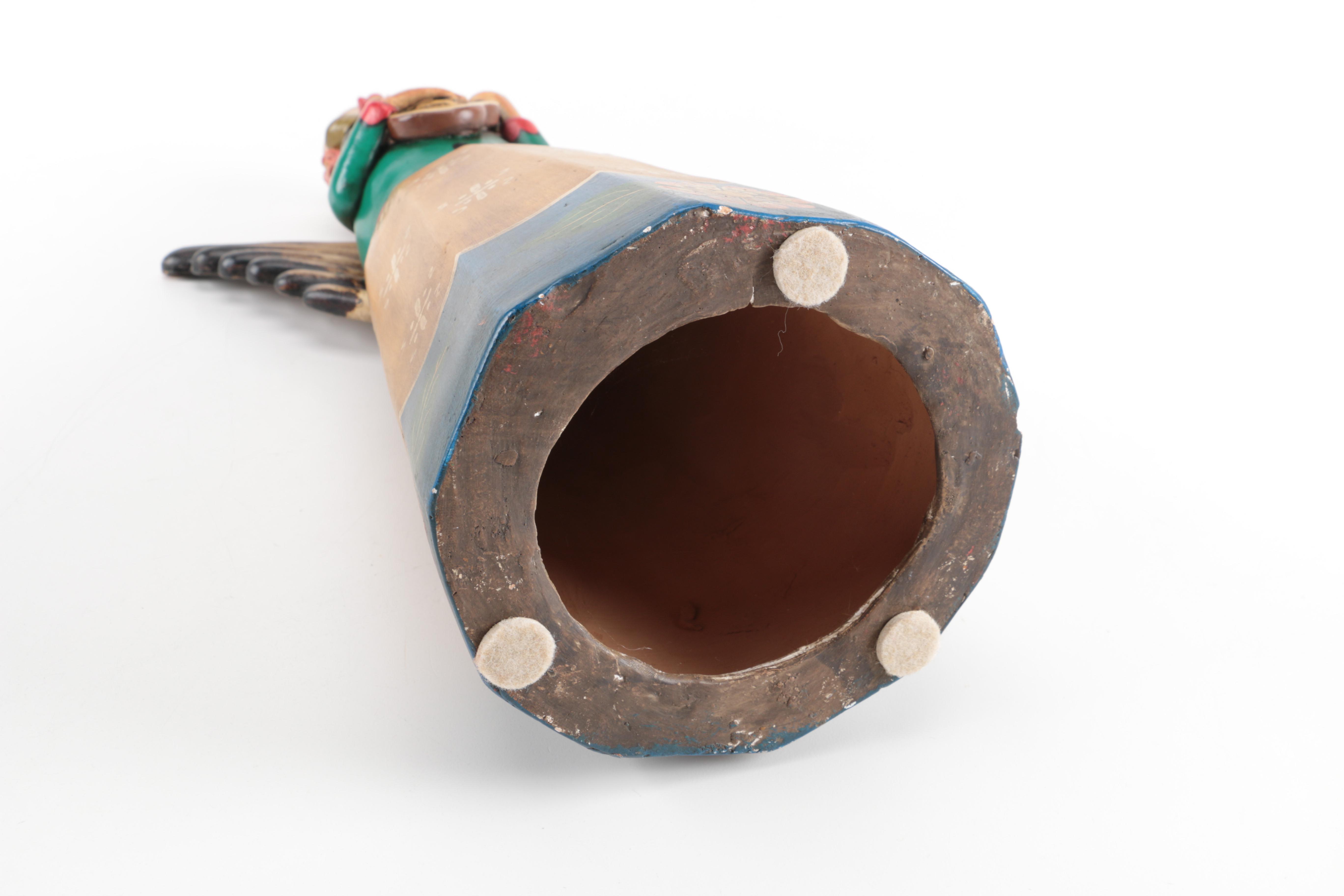 South American Style Angel Figurine Candleholders Holding Instruments